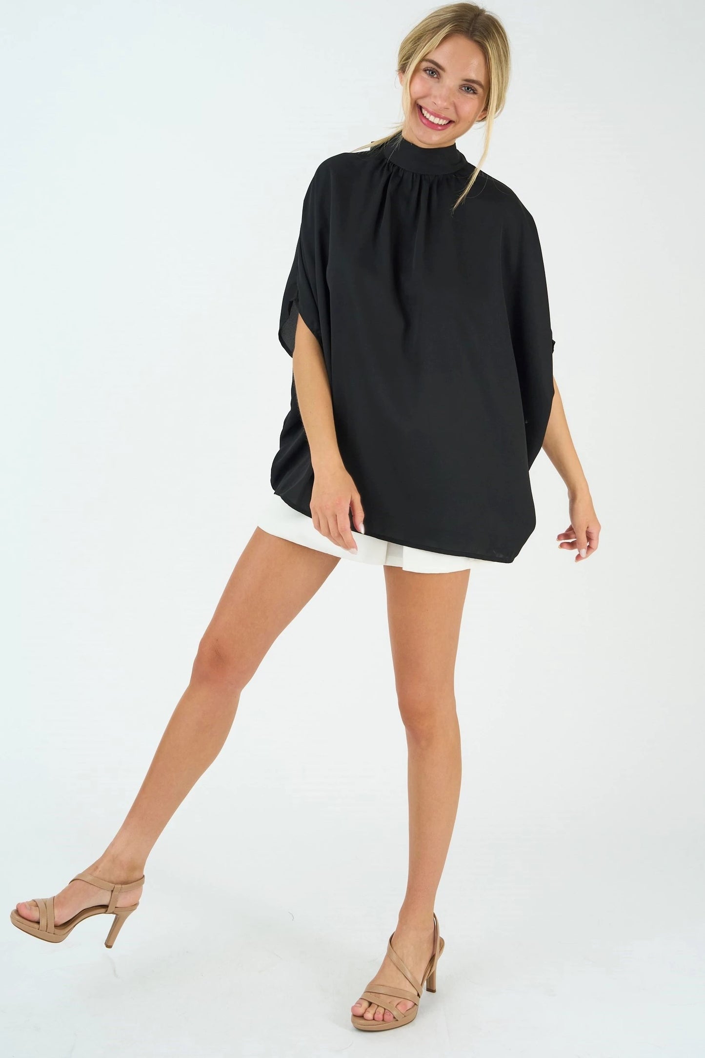 TIE BACK BATWING SLEEVE SOLID TOP