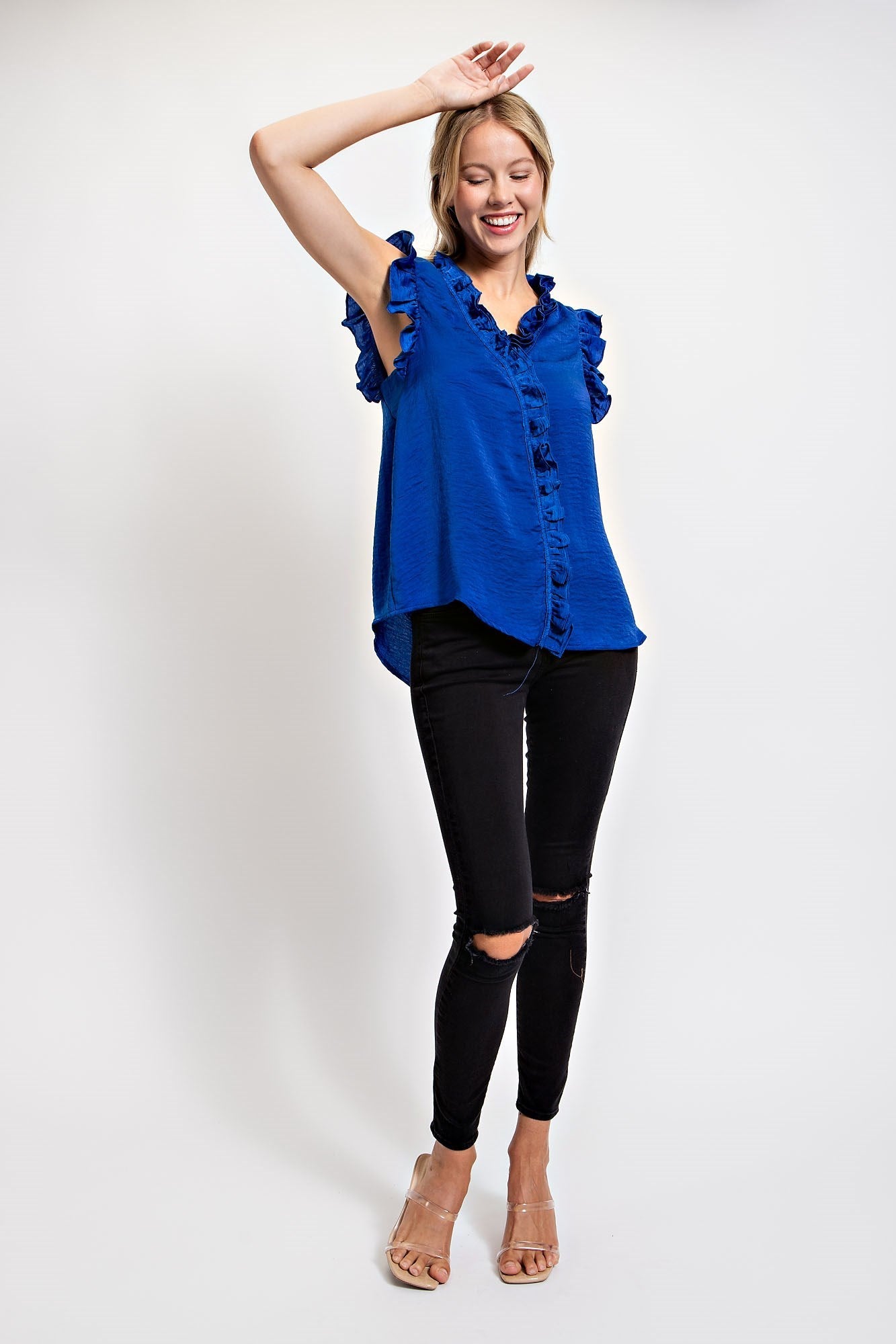 SLEEVELESS RUFFLE SOLID TOP