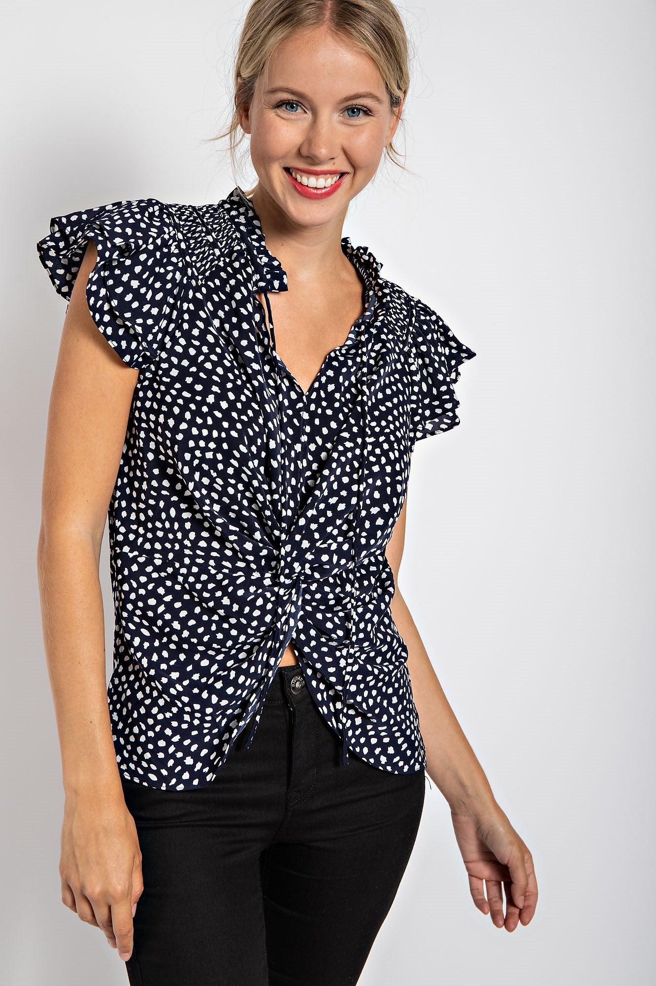 DALMATIAN PRINT TWIST KNOT FRONT TOP