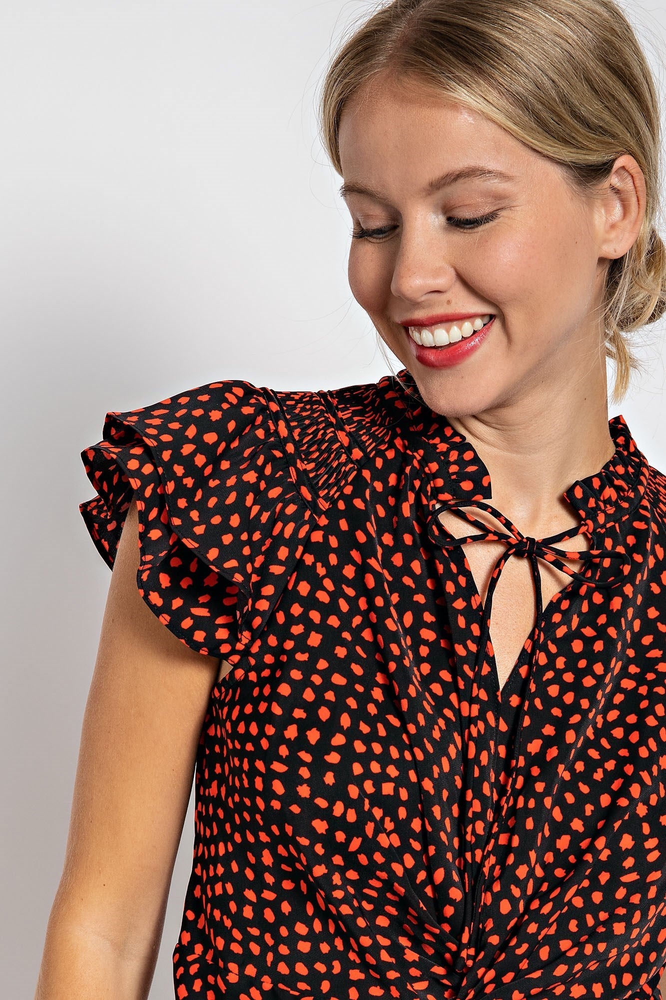 DALMATIAN PRINT TWIST KNOT FRONT TOP