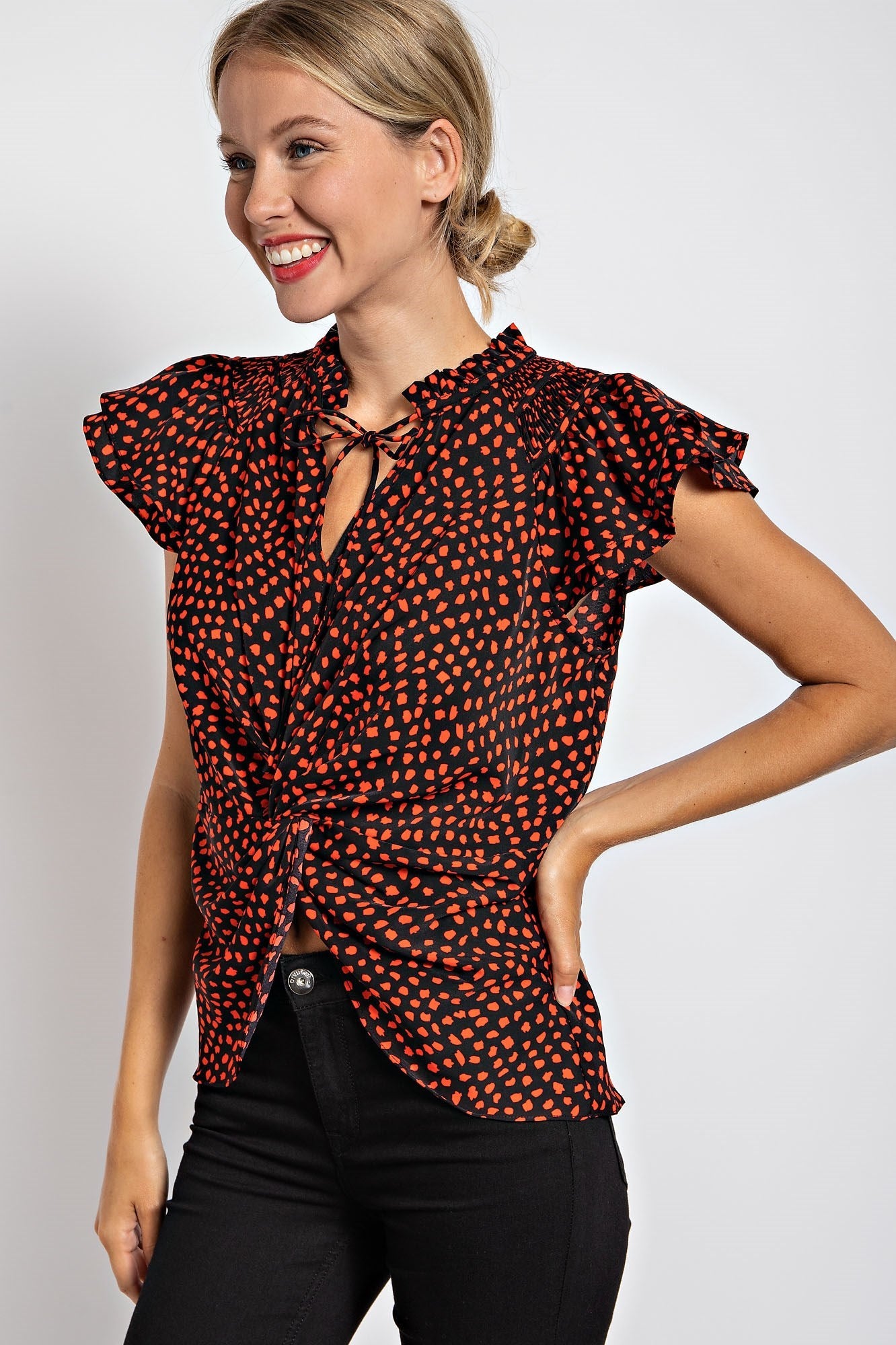 DALMATIAN PRINT TWIST KNOT FRONT TOP