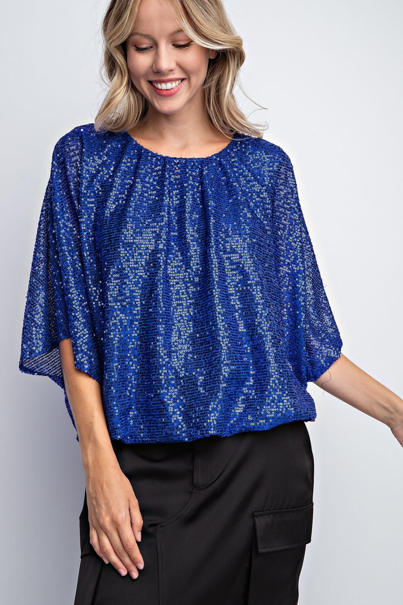 FLUTTER SLEEVE SEQUIN BLOUSE TOP