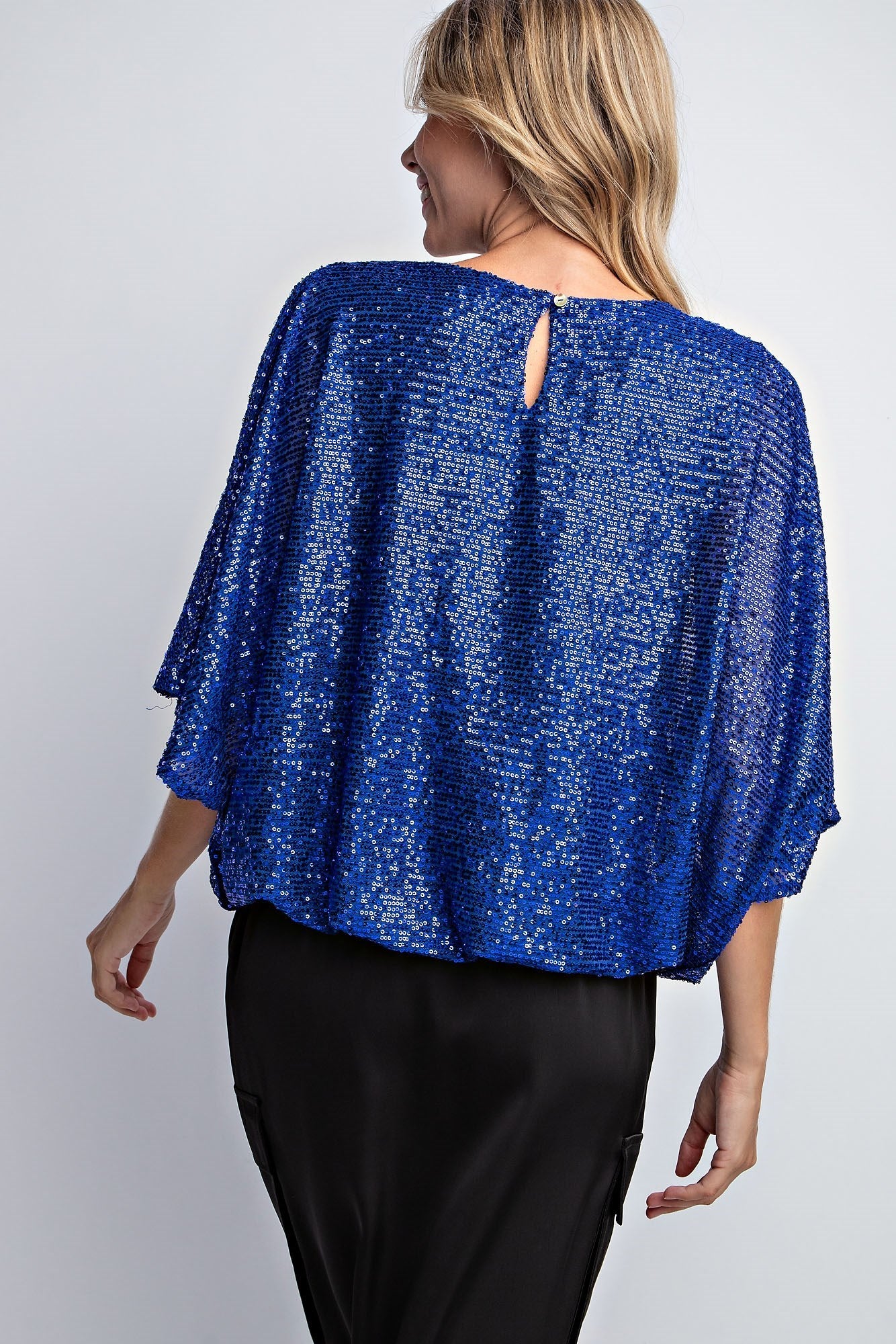 FLUTTER SLEEVE SEQUIN BLOUSE TOP