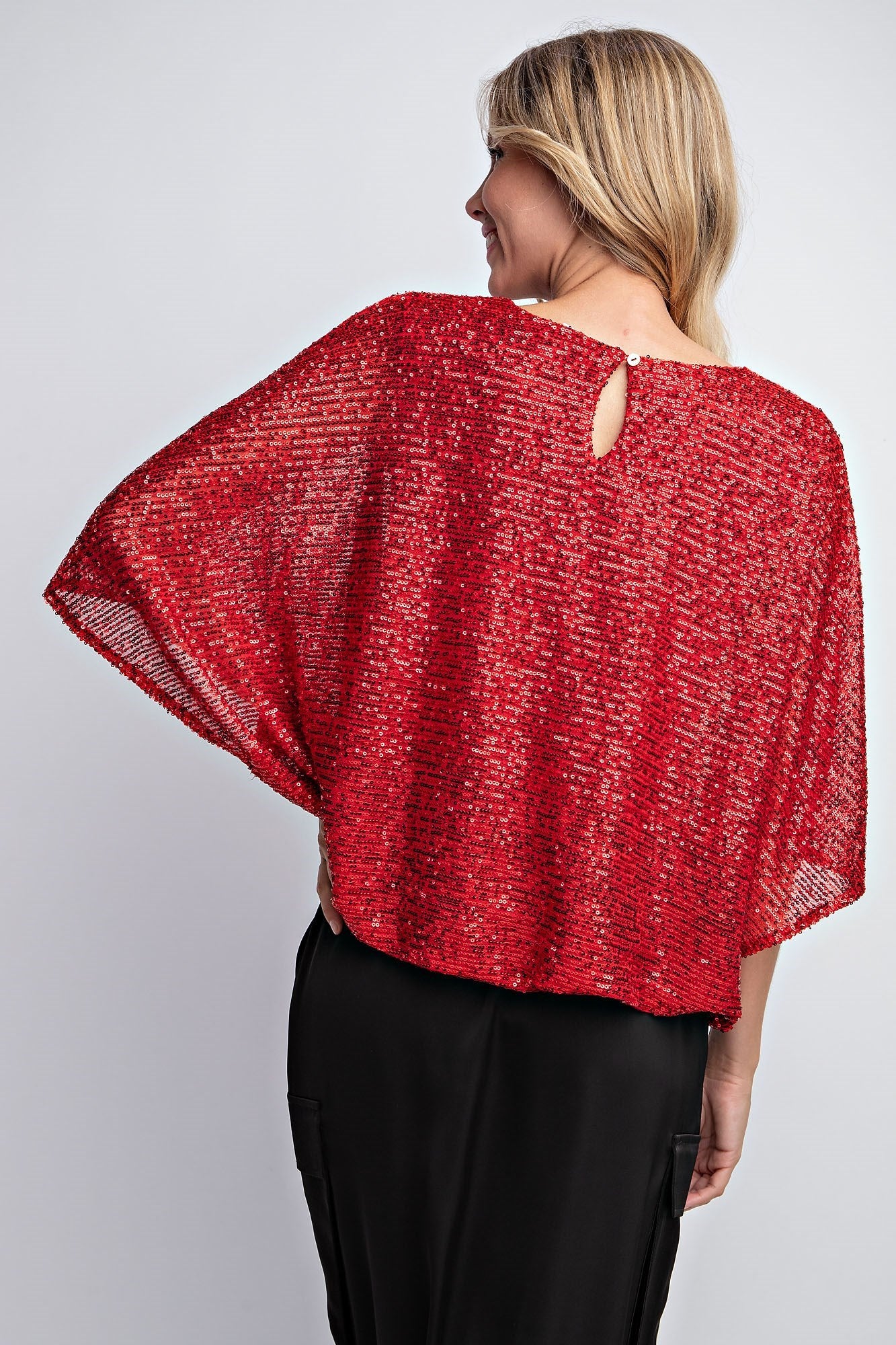 FLUTTER SLEEVE SEQUIN BLOUSE TOP