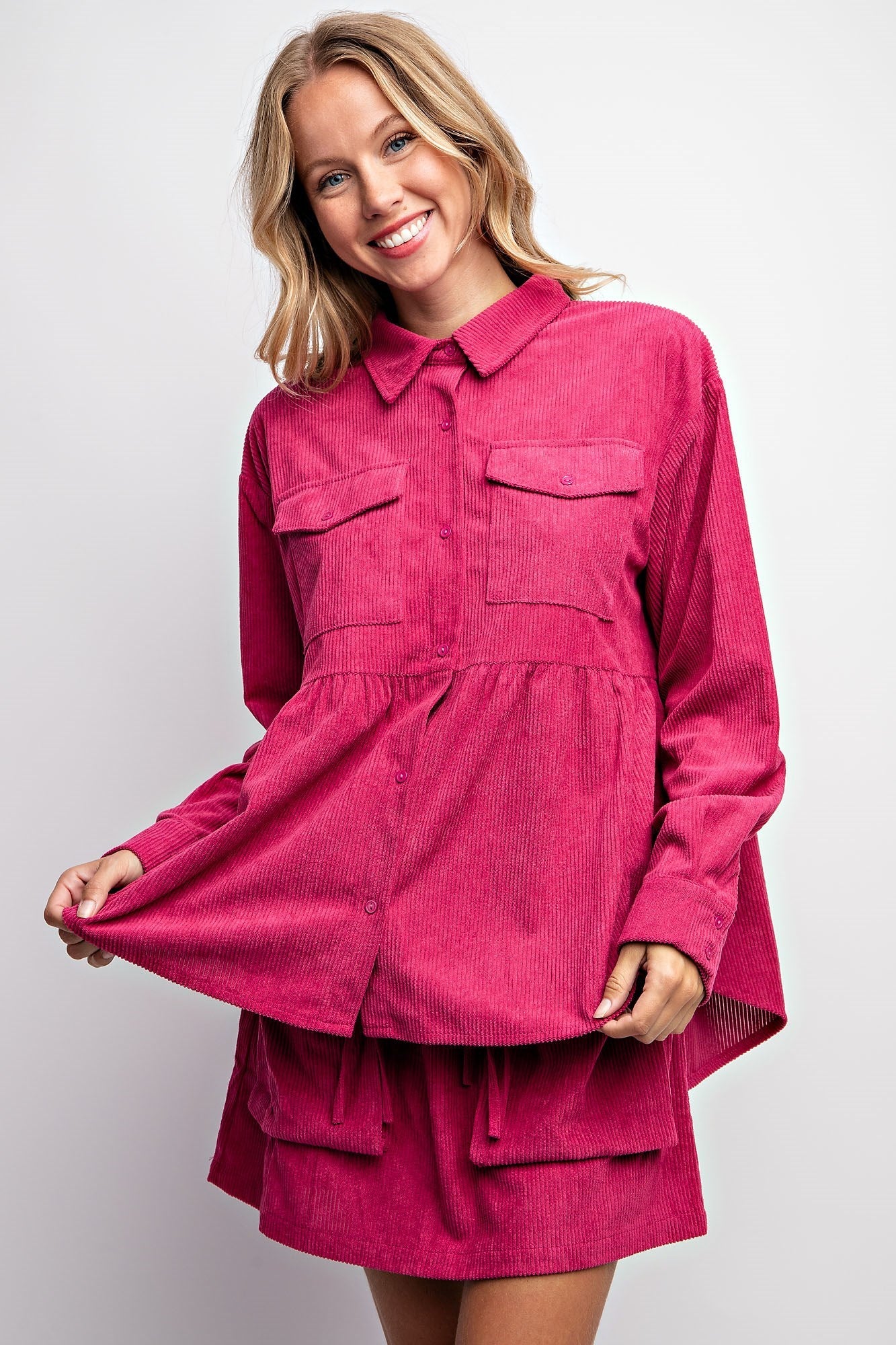 CORDUROY BABYDOLL SHACKET & SKIRT