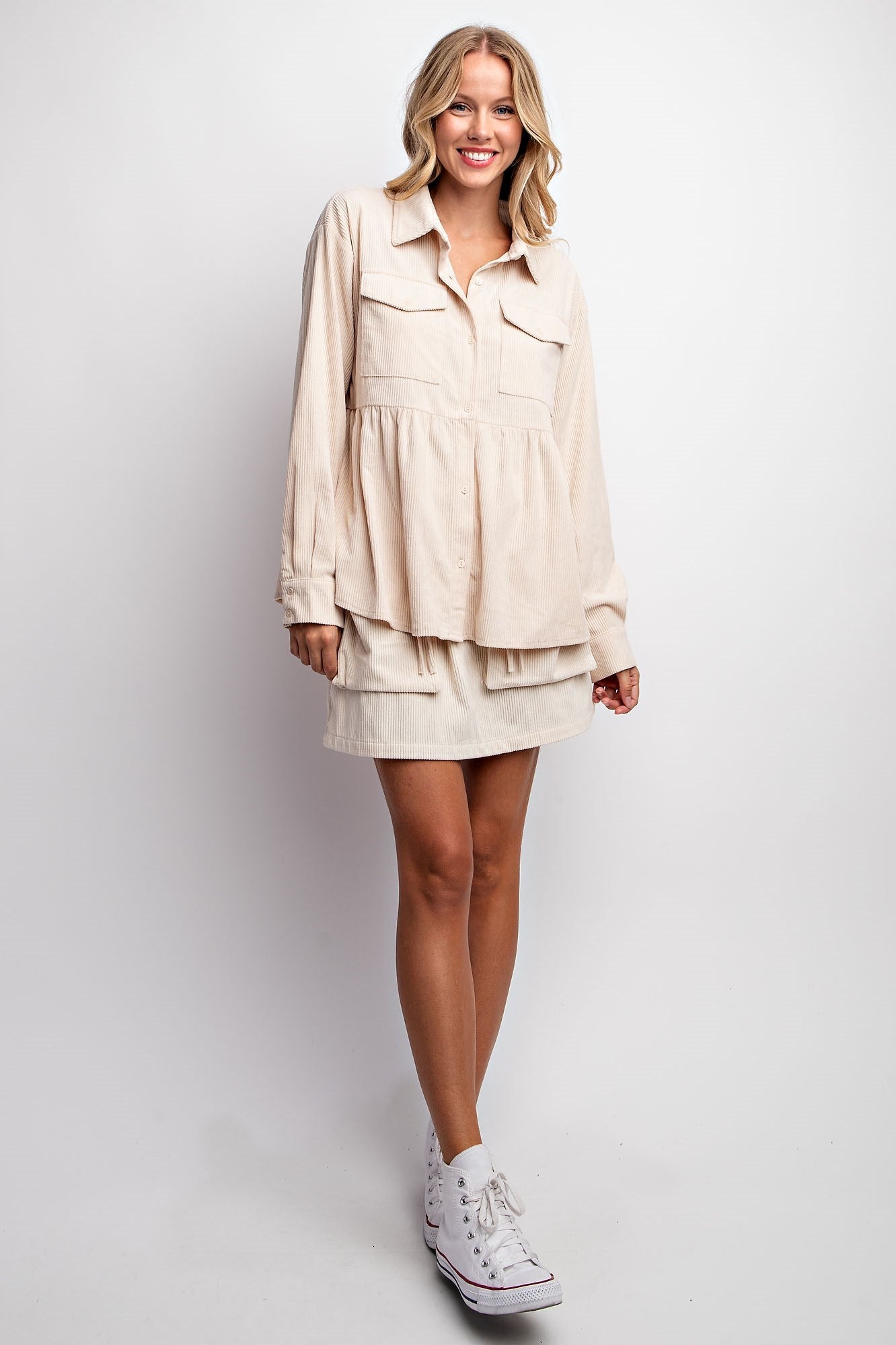 CORDUROY BABYDOLL SHACKET & SKIRT