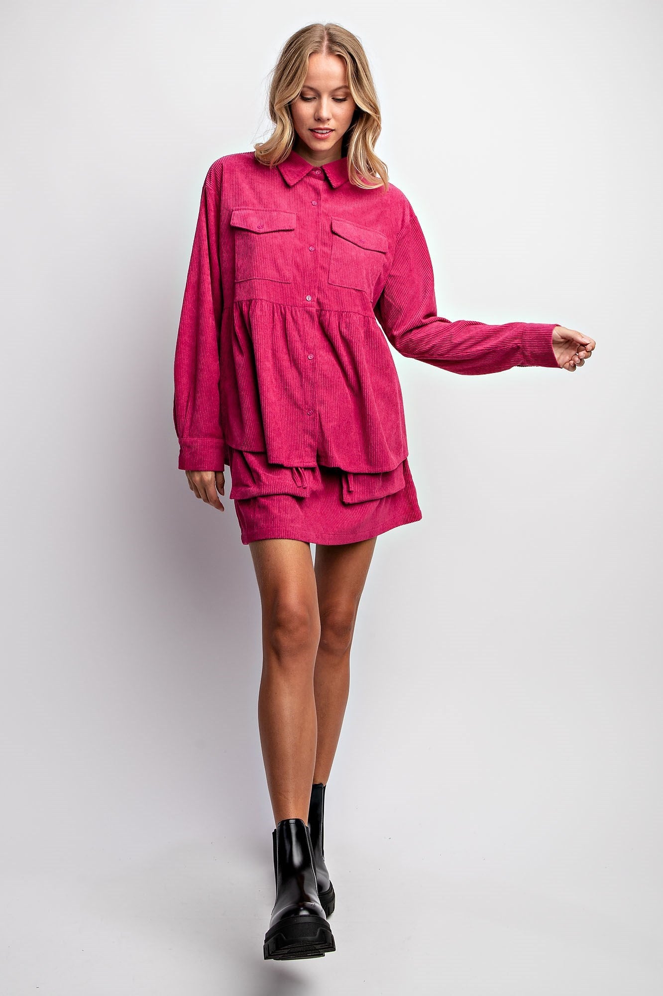 CORDUROY BABYDOLL SHACKET & SKIRT