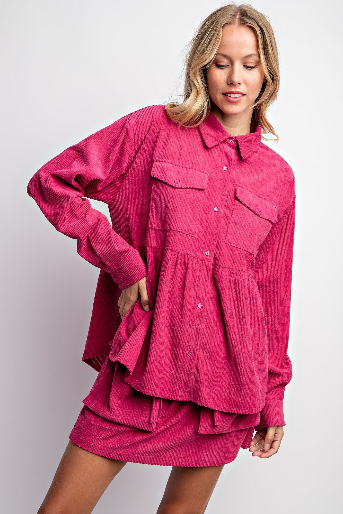 CORDUROY BABYDOLL SHACKET & SKIRT