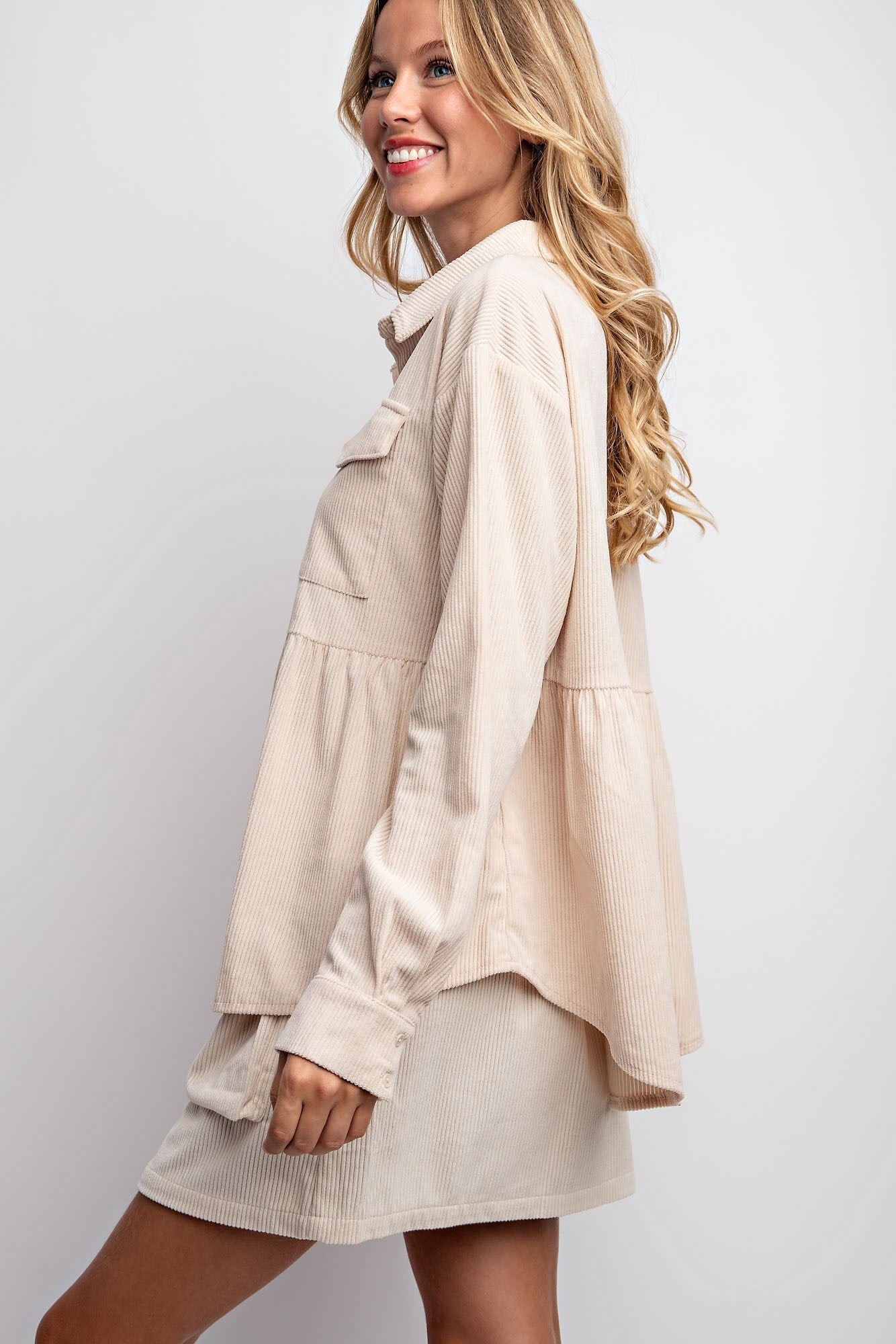 CORDUROY BABYDOLL SHACKET & SKIRT