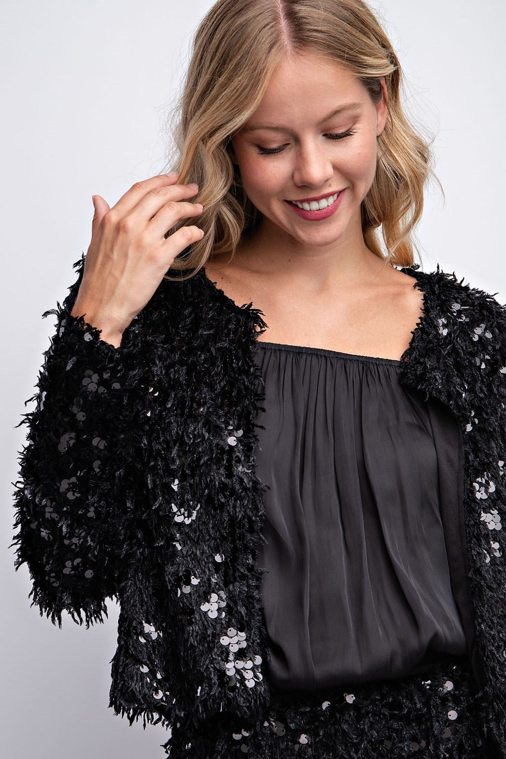 SEQUIN FEATHER JACKET & SKIRT