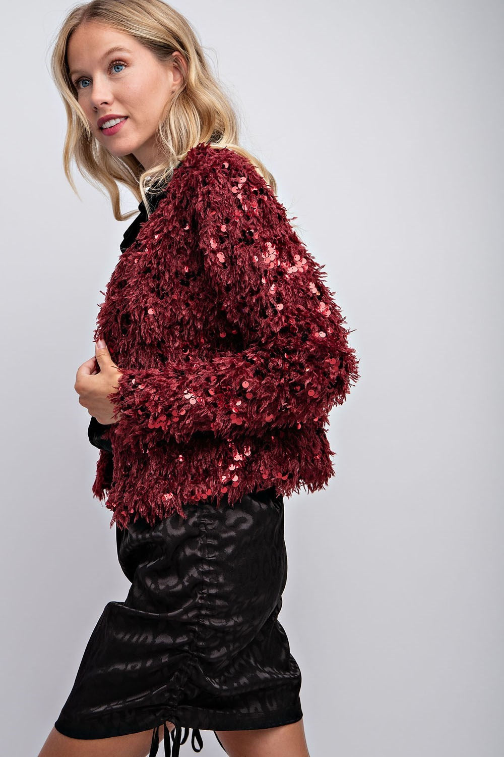SEQUIN FEATHER JACKET COAT