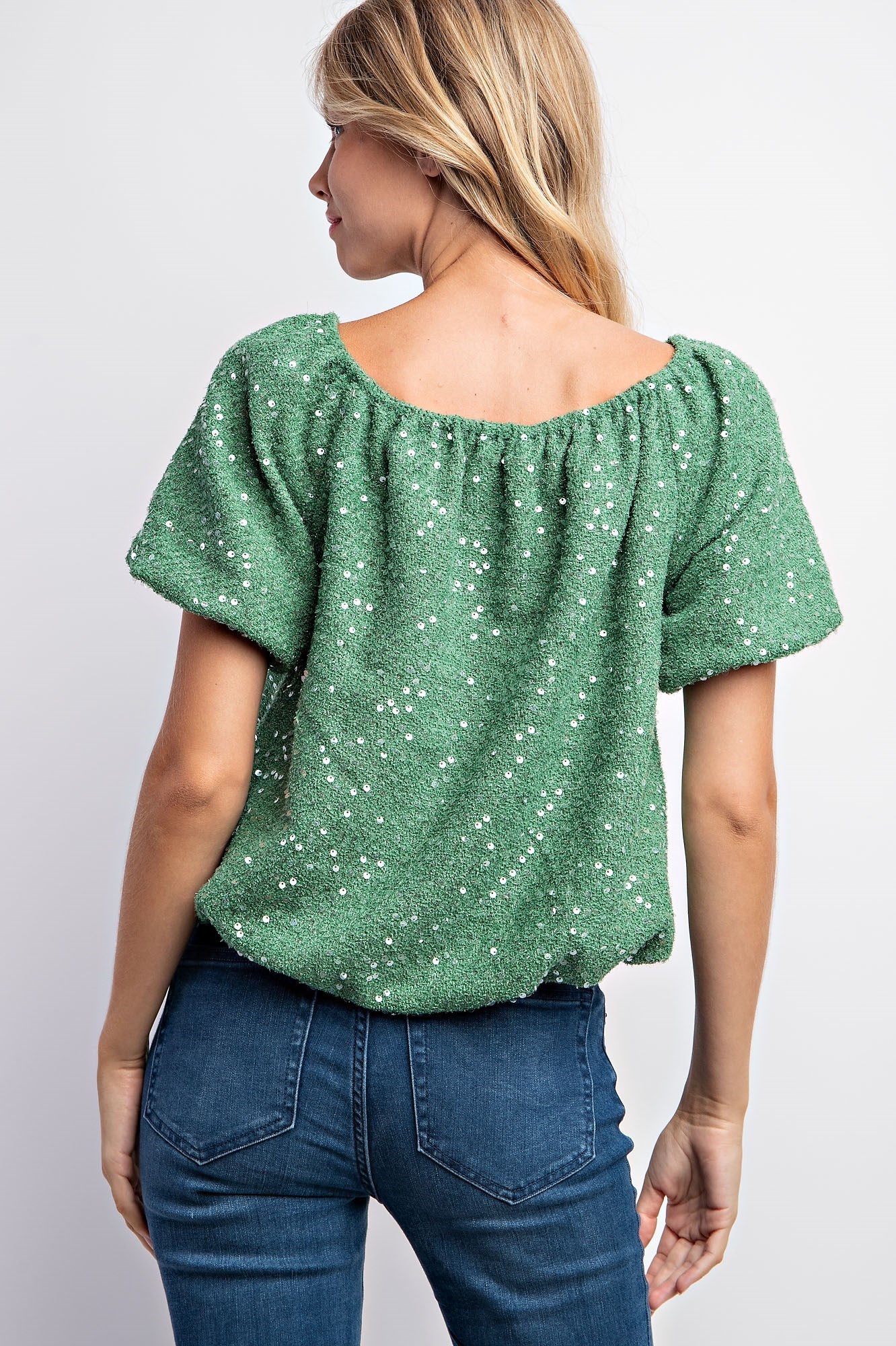 Puff Sleeve Tweed Sequin Top
