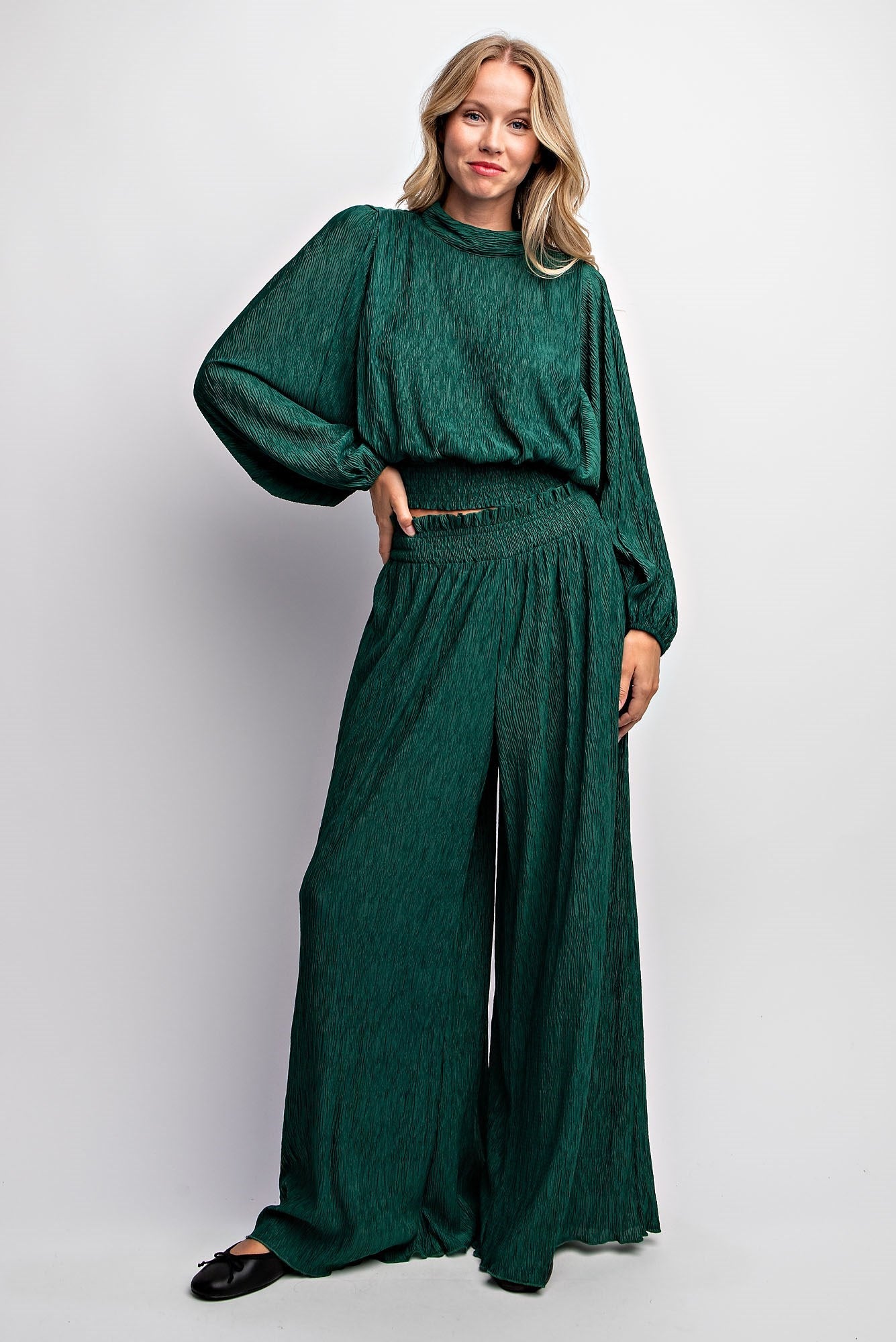 STRETCH CRINKLED BLOUSE TOP & PANTS