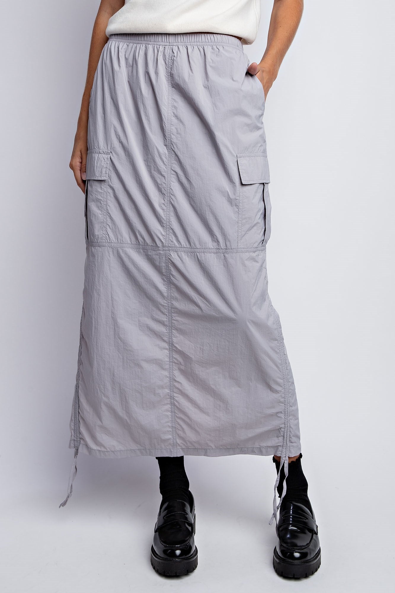 RUCHED UTILITY MAXI SKIRT