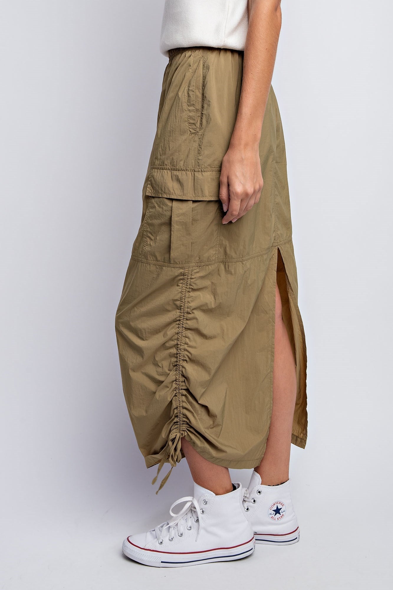RUCHED UTILITY MAXI SKIRT