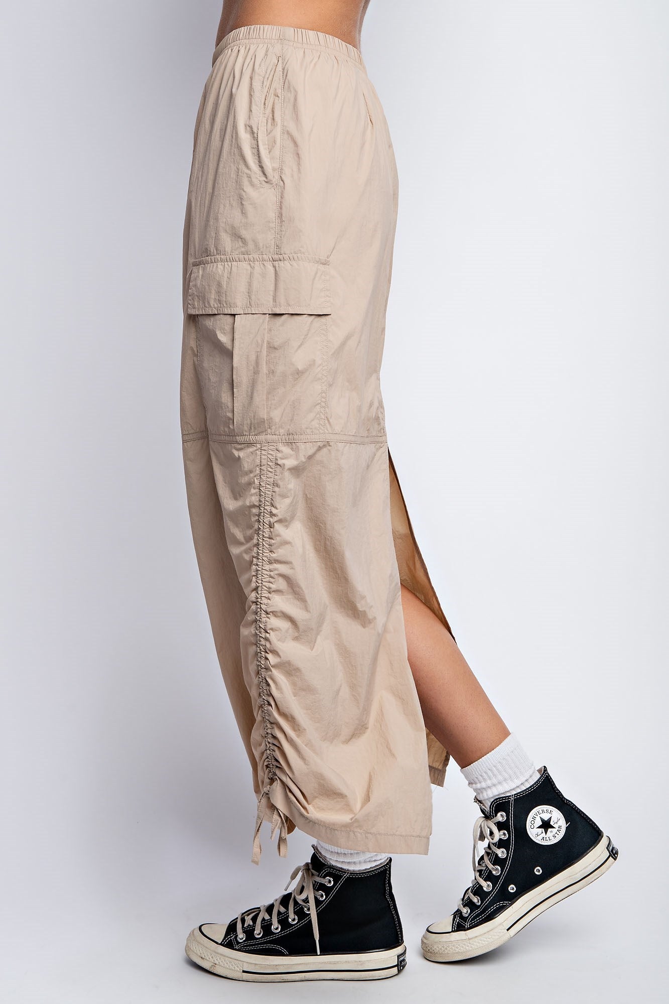 RUCHED UTILITY MAXI SKIRT