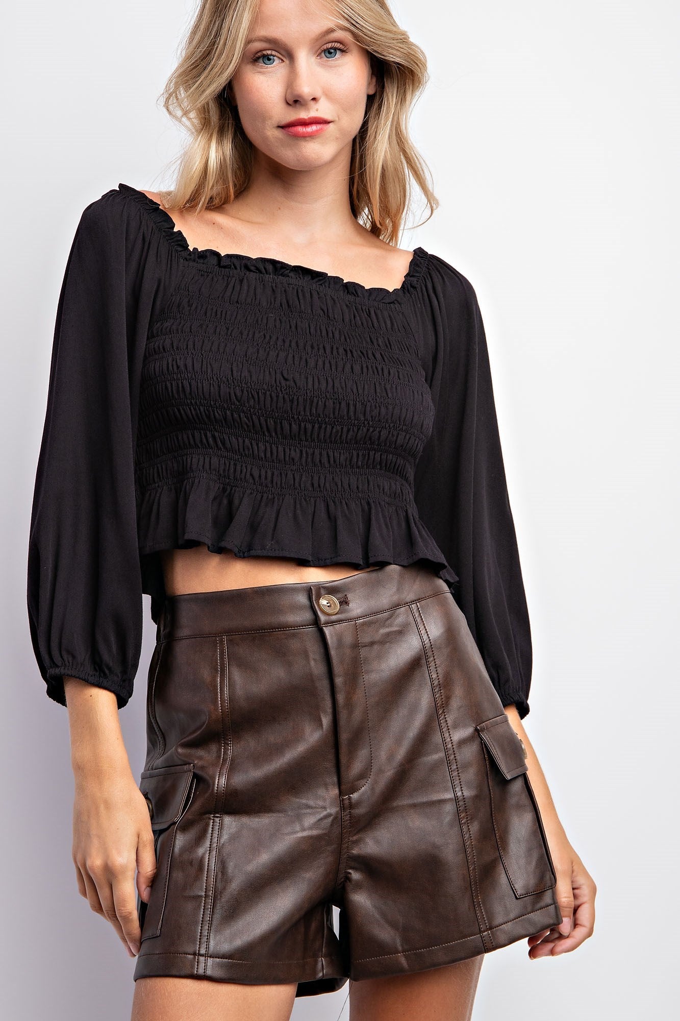 WASHED VEGAN LEATHER SHORT