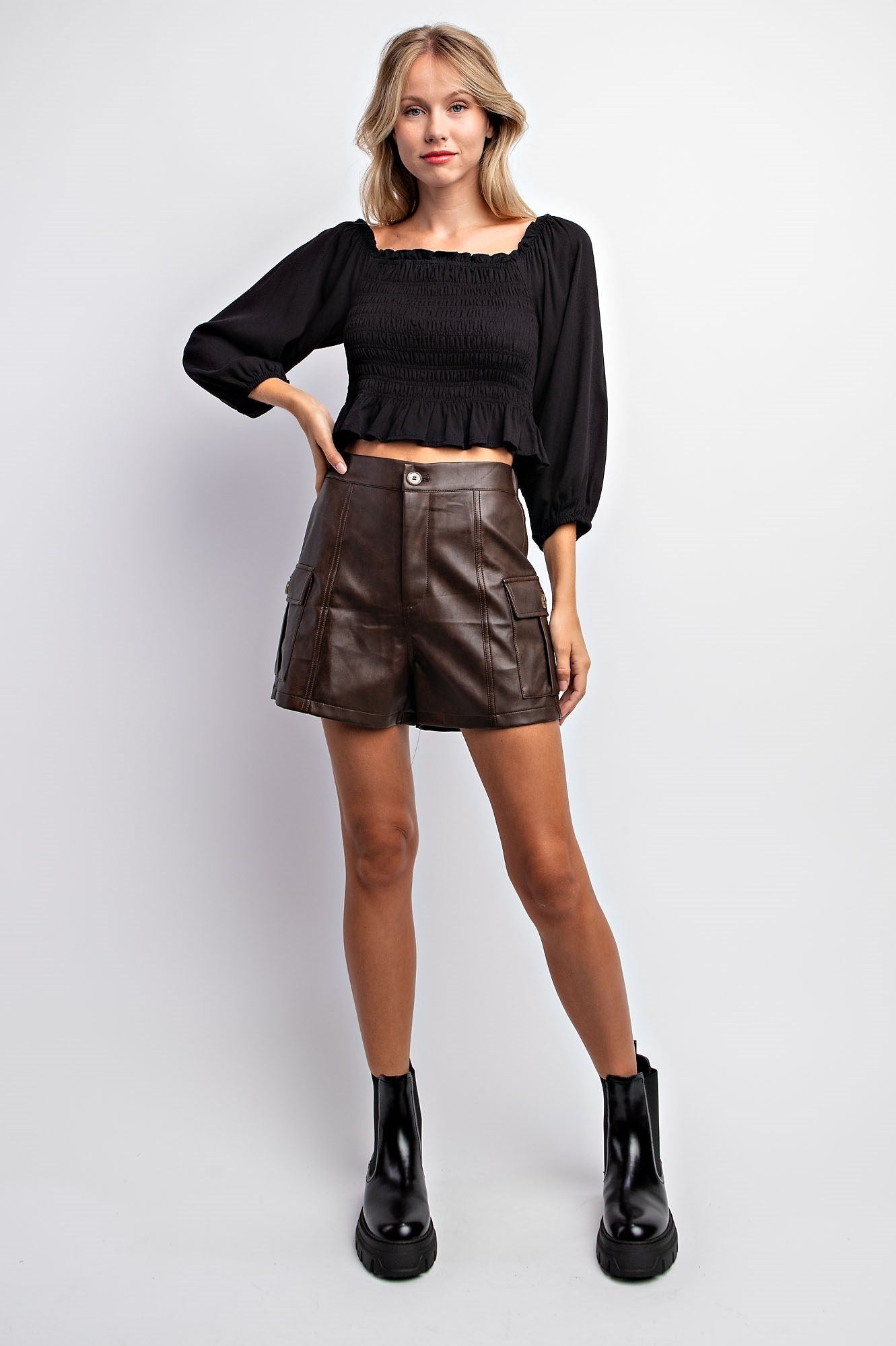 WASHED VEGAN LEATHER SHORT