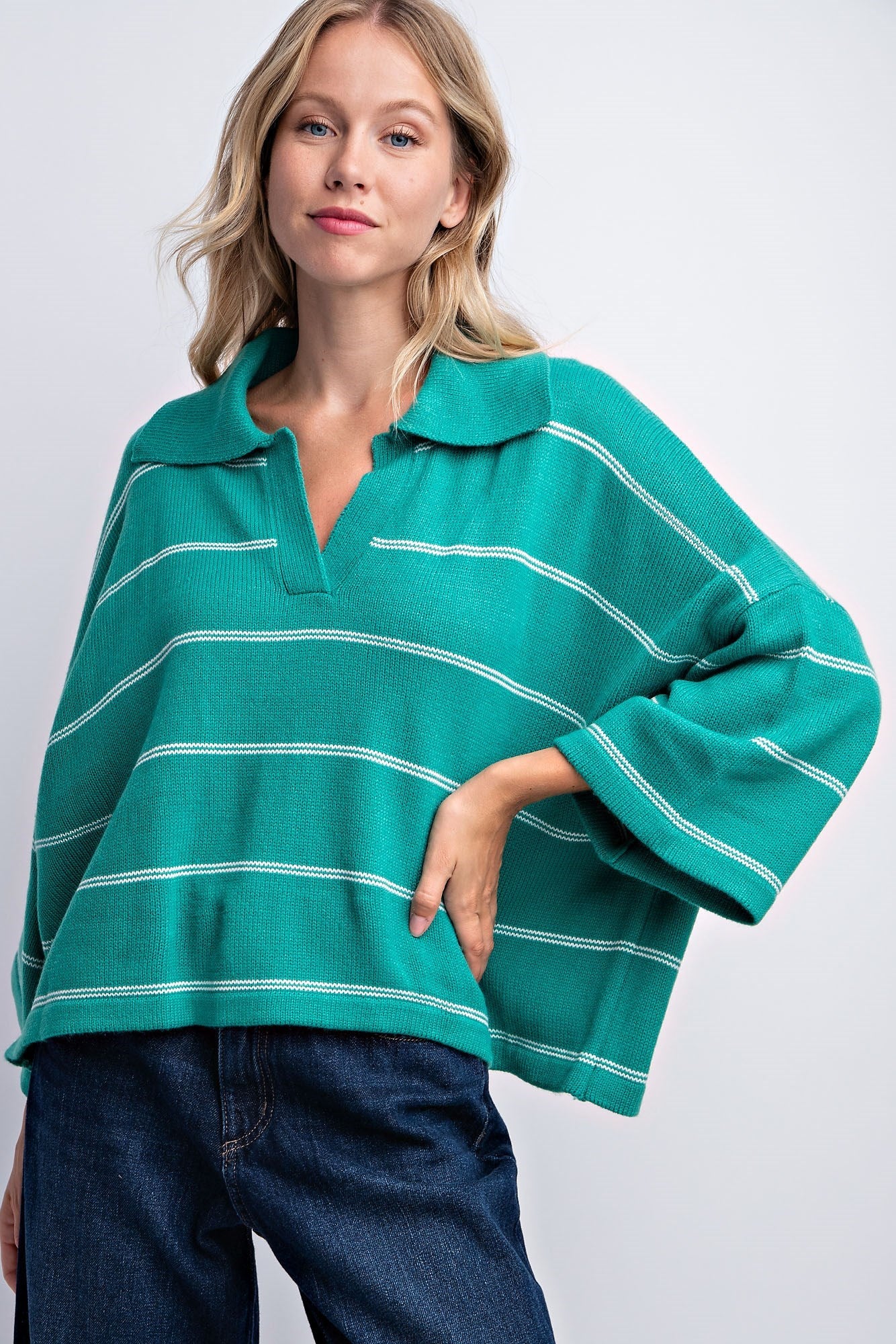 STRIPED DROP SHOULDER SWEATER TOP