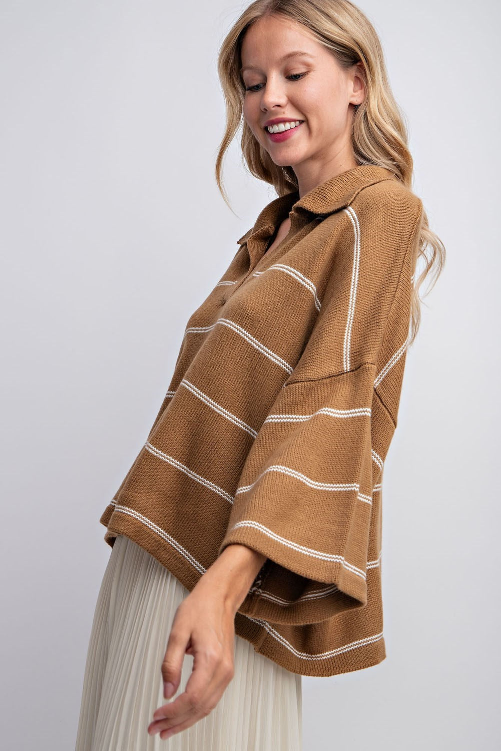 STRIPED DROP SHOULDER SWEATER TOP