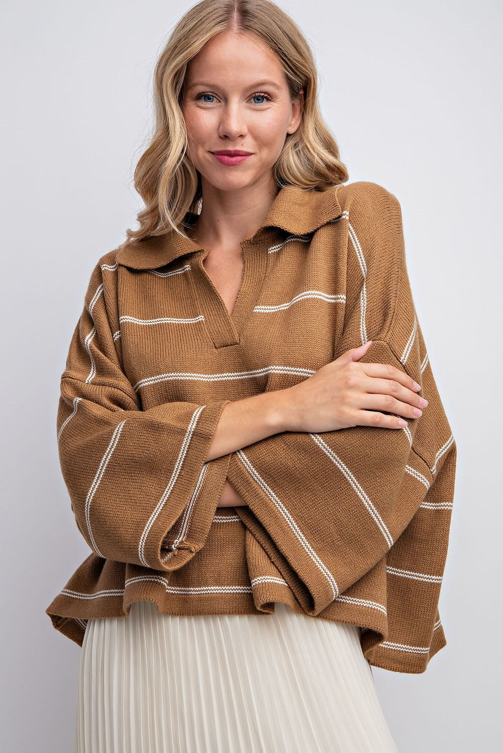 STRIPED DROP SHOULDER SWEATER TOP