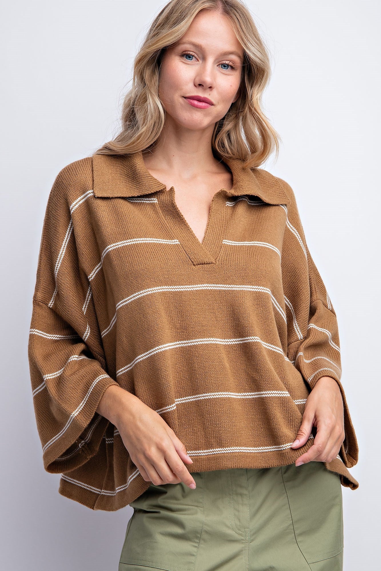 STRIPED DROP SHOULDER SWEATER TOP