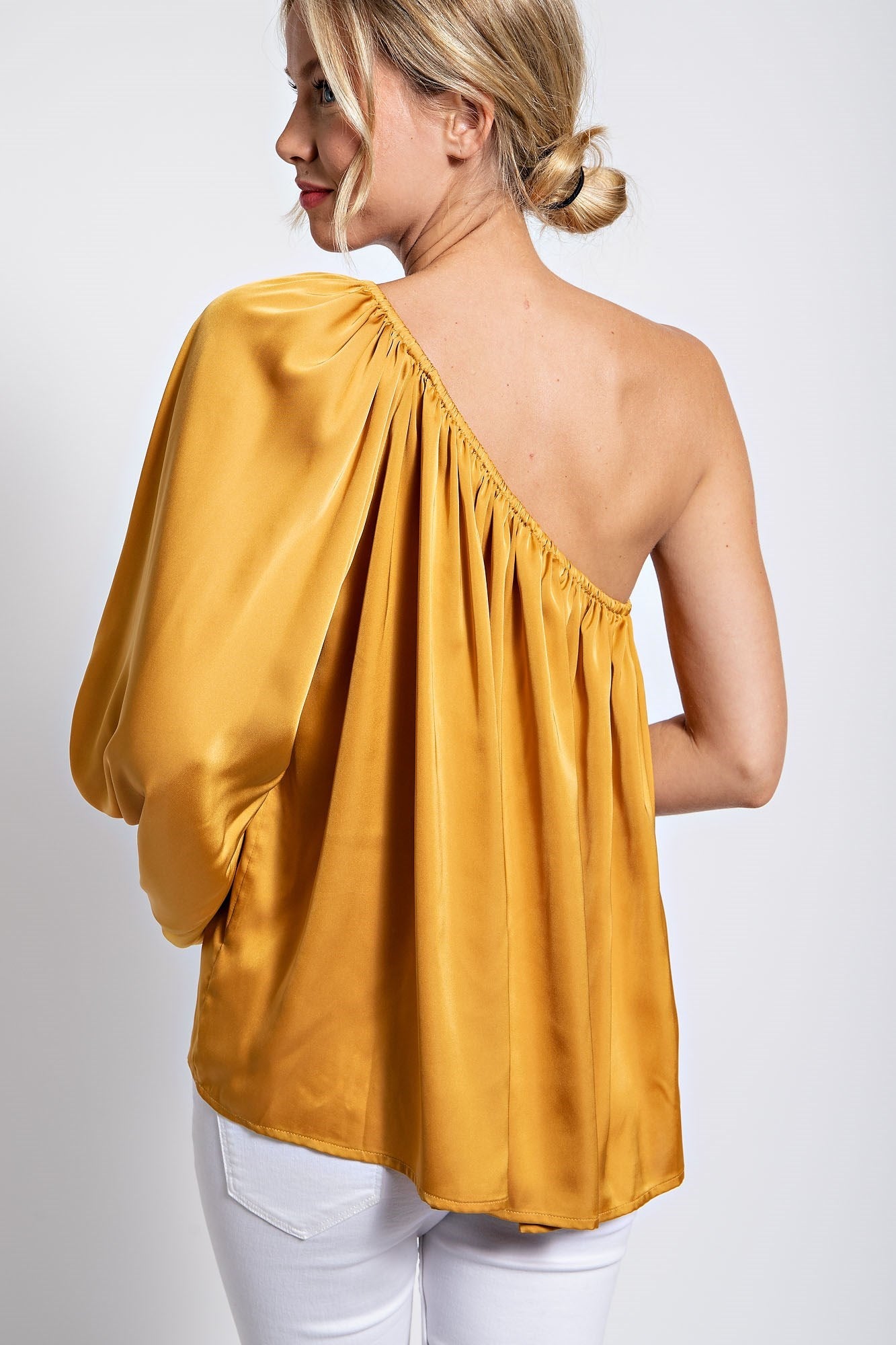 ONE SHOULDER SOLID SATIN TOP