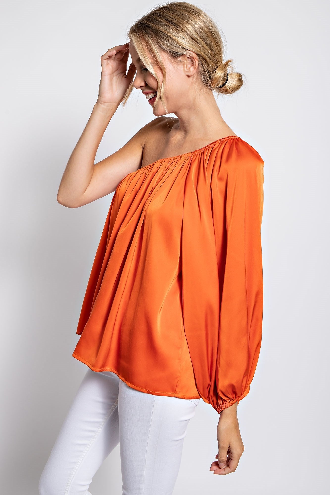 ONE SHOULDER SOLID SATIN TOP