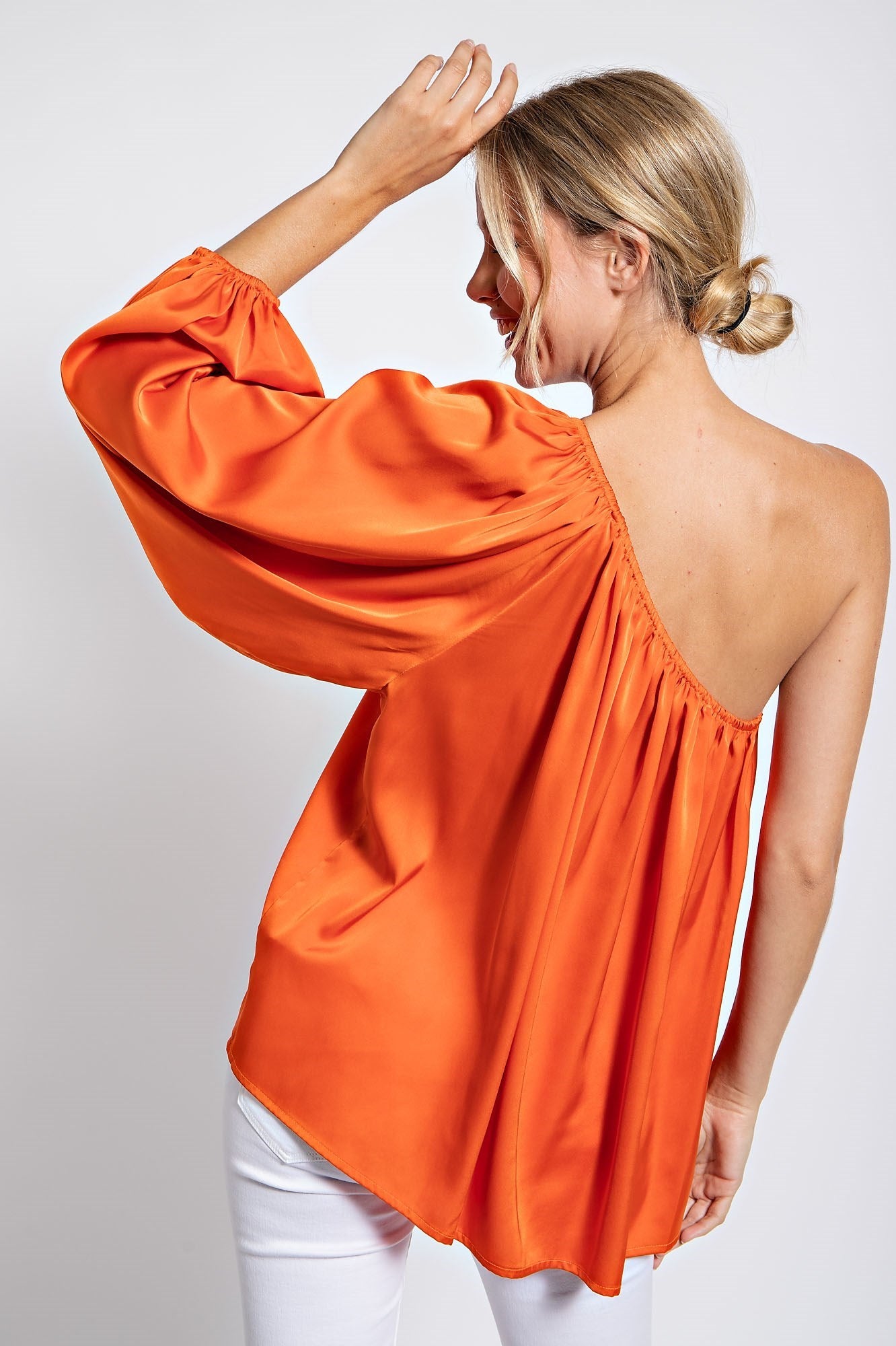 ONE SHOULDER SOLID SATIN TOP
