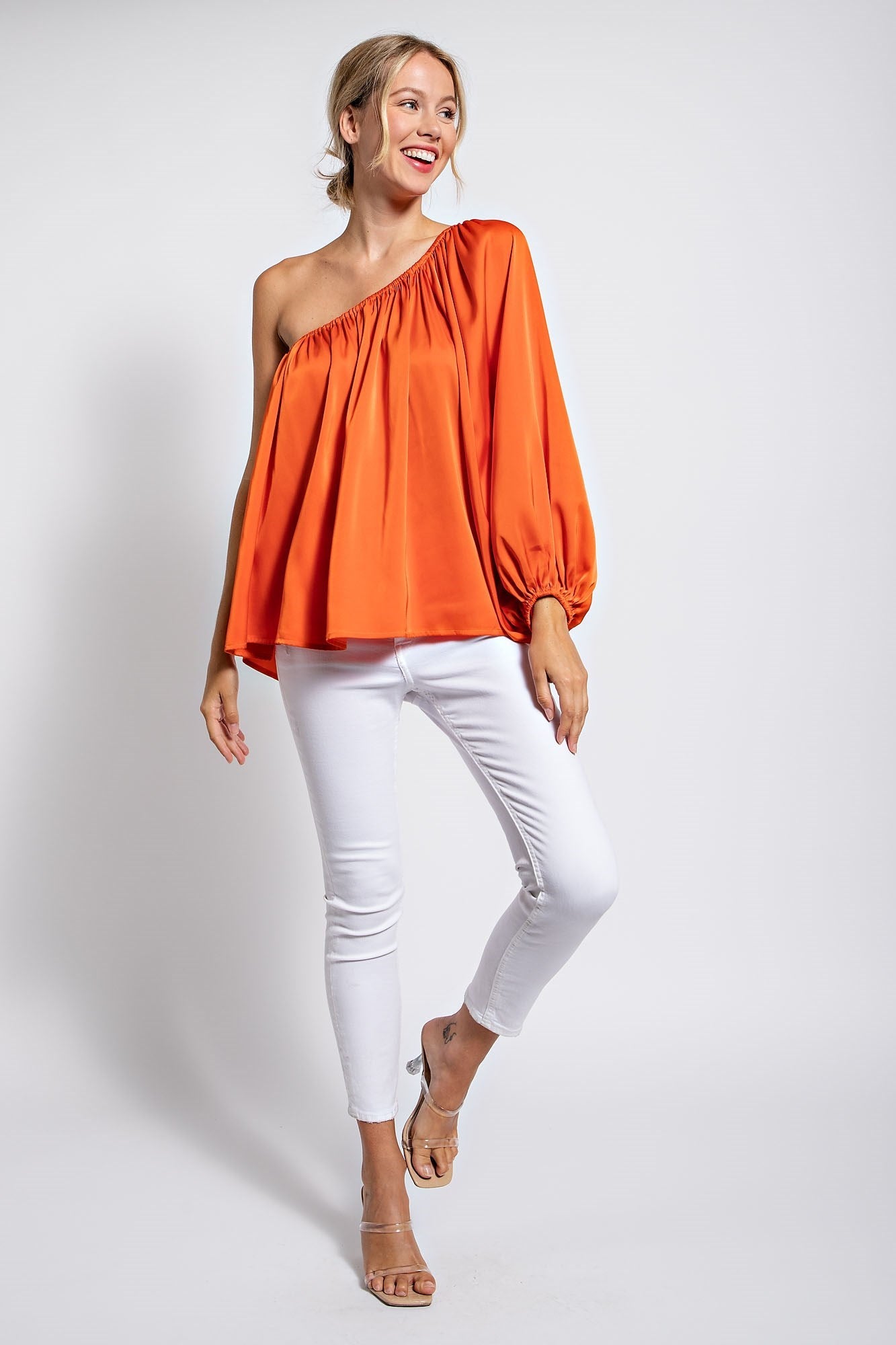 ONE SHOULDER SOLID SATIN TOP