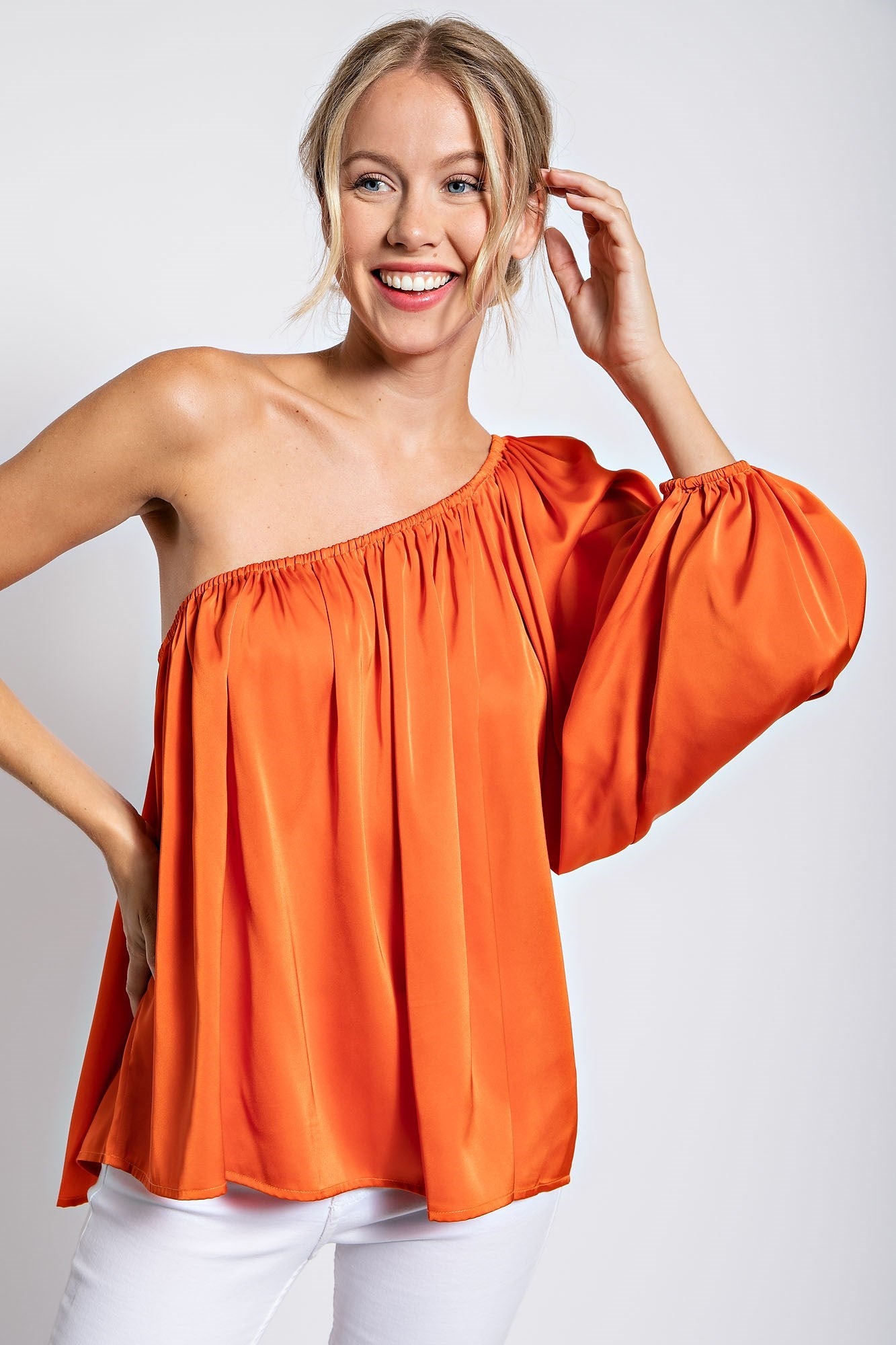 ONE SHOULDER SOLID SATIN TOP