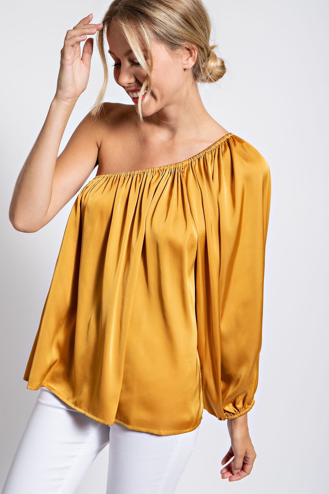 ONE SHOULDER SOLID SATIN TOP