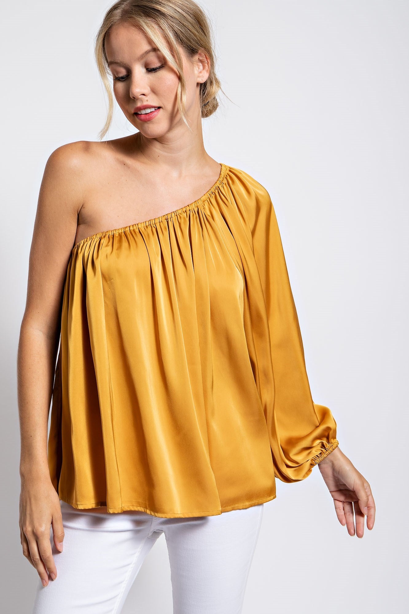 ONE SHOULDER SOLID SATIN TOP