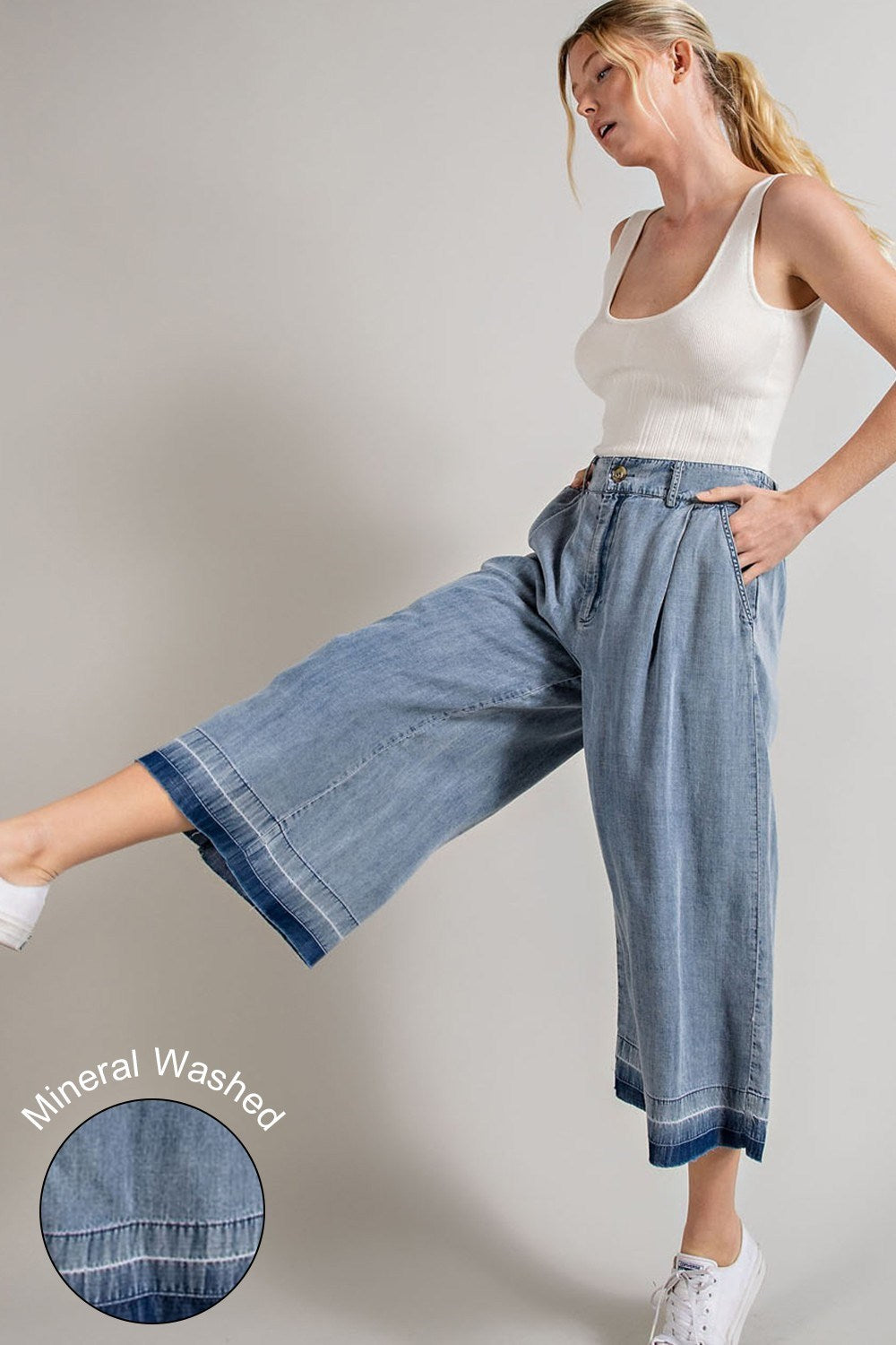 MINERAL WASHED WIDE LEG PANTS