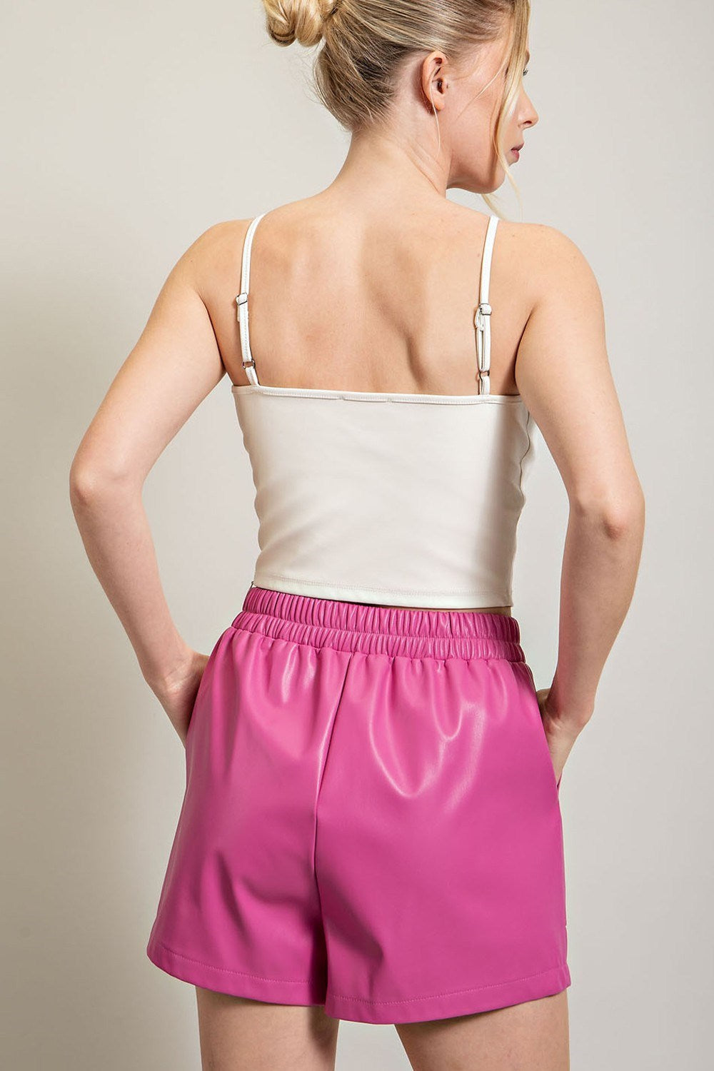 LEATHER ELASTIC WAIST SHORTS