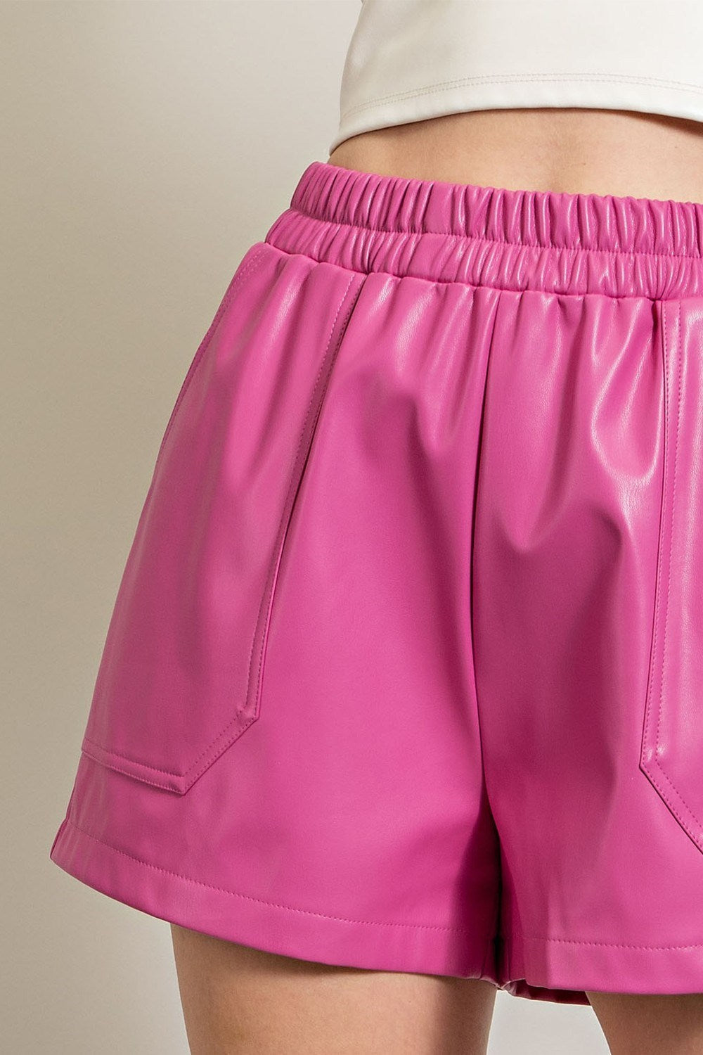 LEATHER ELASTIC WAIST SHORTS