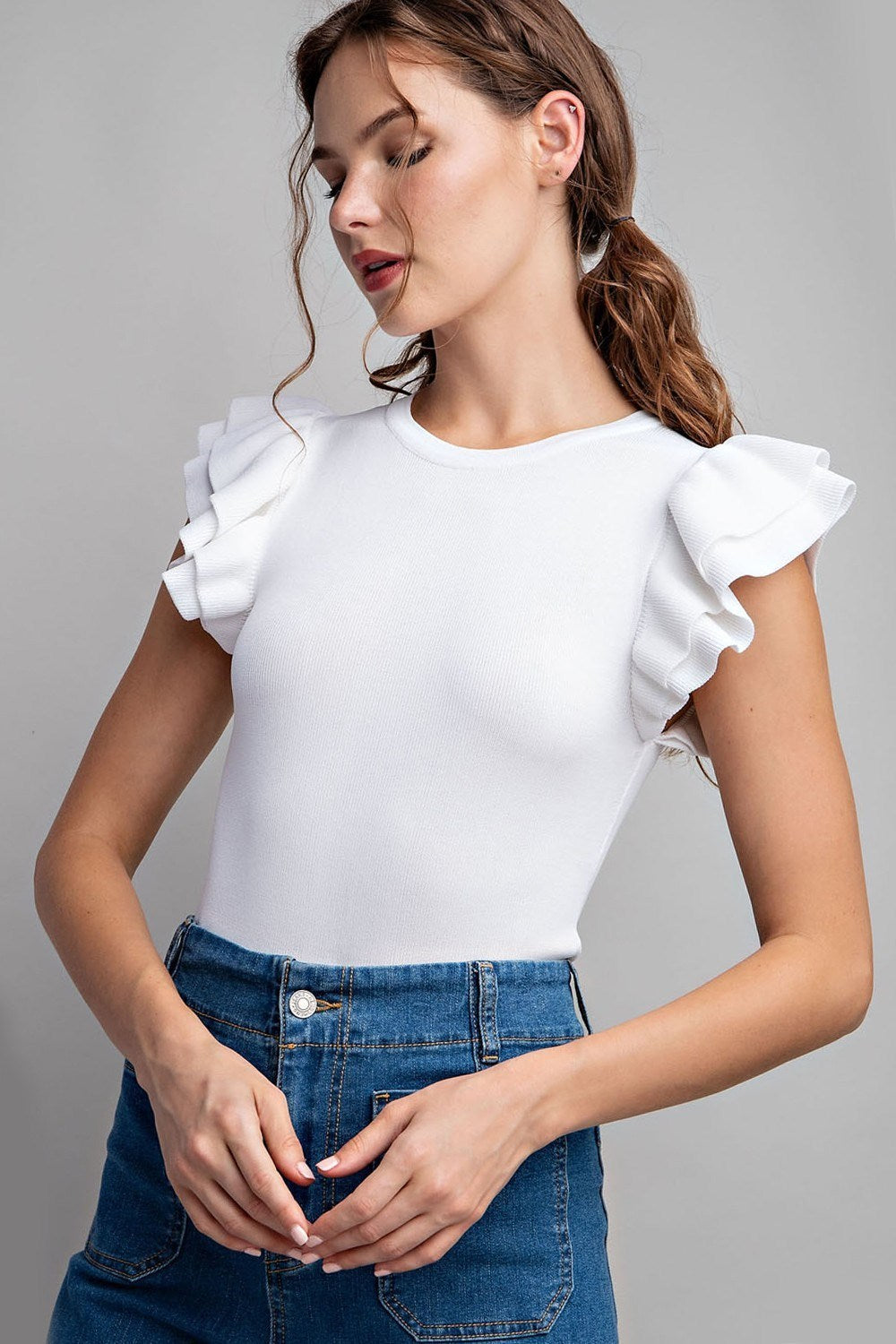 RUFFLE SLEEVE BODYSUIT