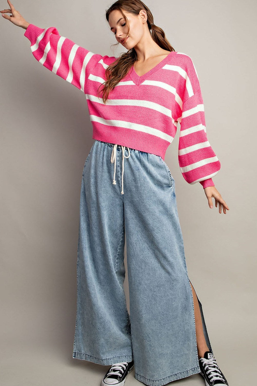 STRIPE LONG SLEEVE KNIT TOP