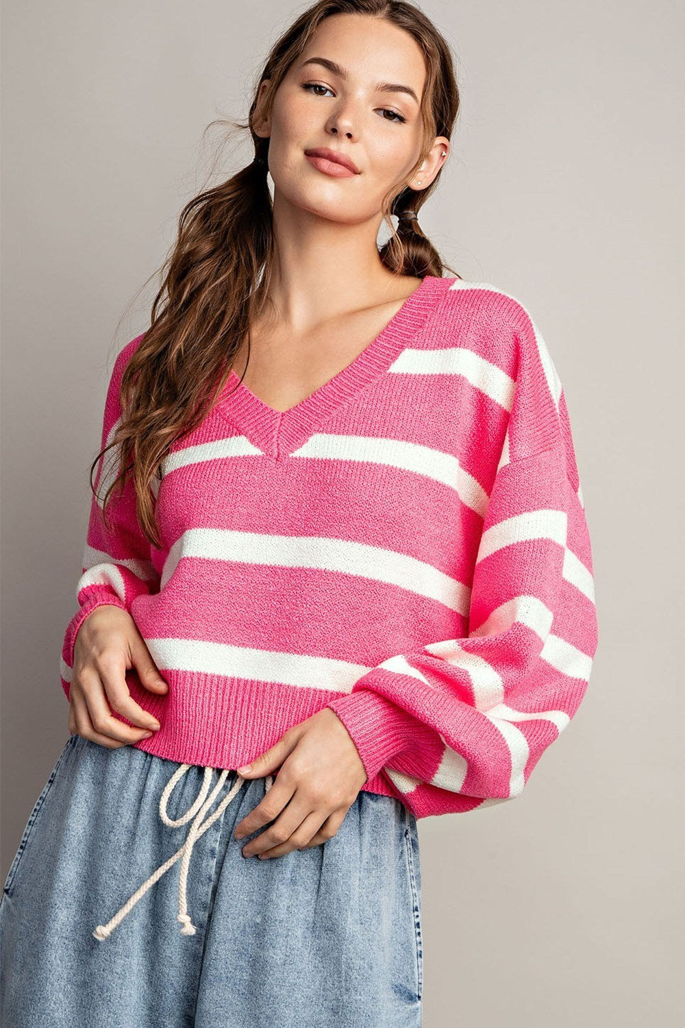 STRIPE LONG SLEEVE KNIT TOP