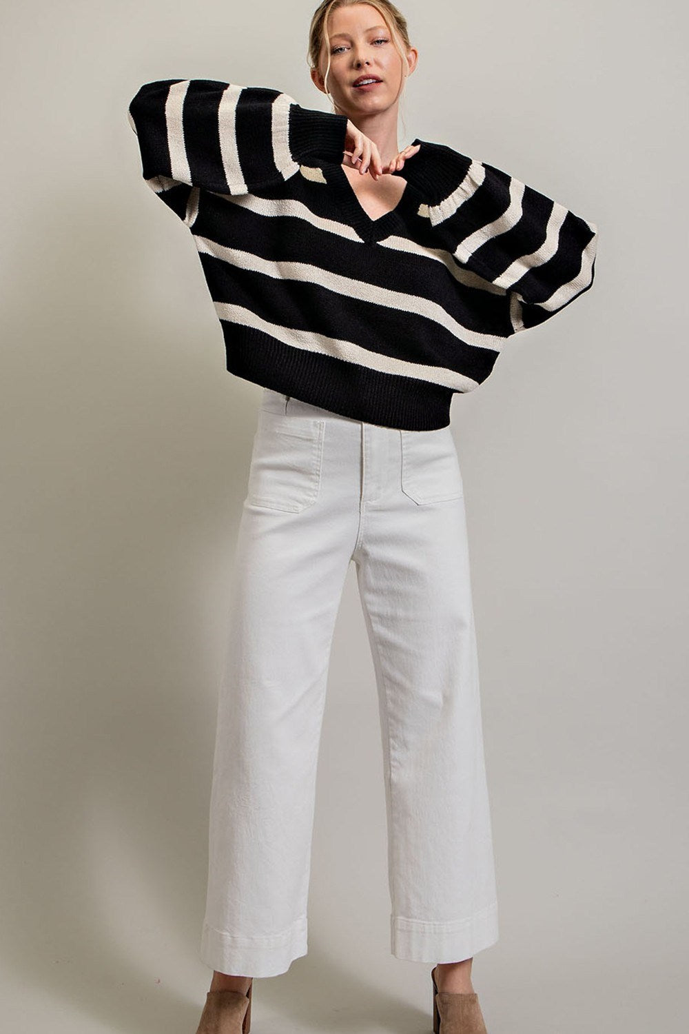 STRIPE LONG SLEEVE KNIT TOP