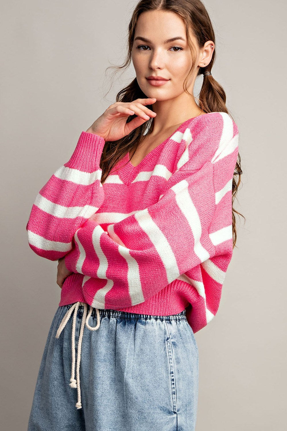 STRIPE LONG SLEEVE KNIT TOP