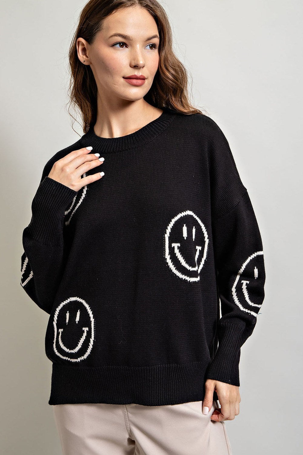 SMILE PATTERN KNIT SWEATER TOP