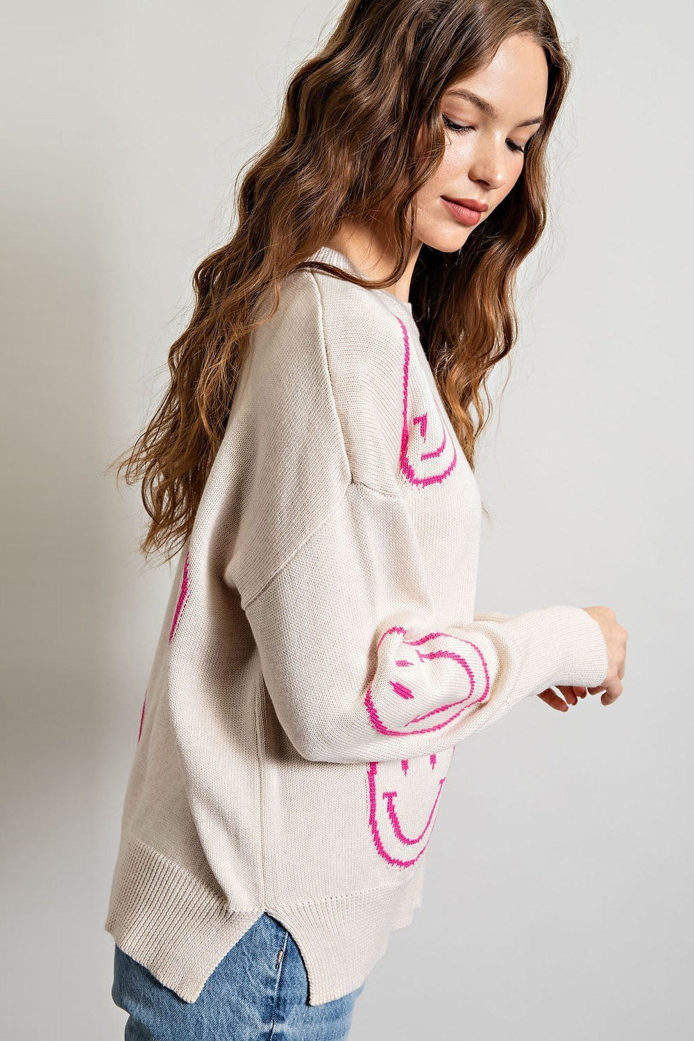 SMILE PATTERN KNIT SWEATER TOP