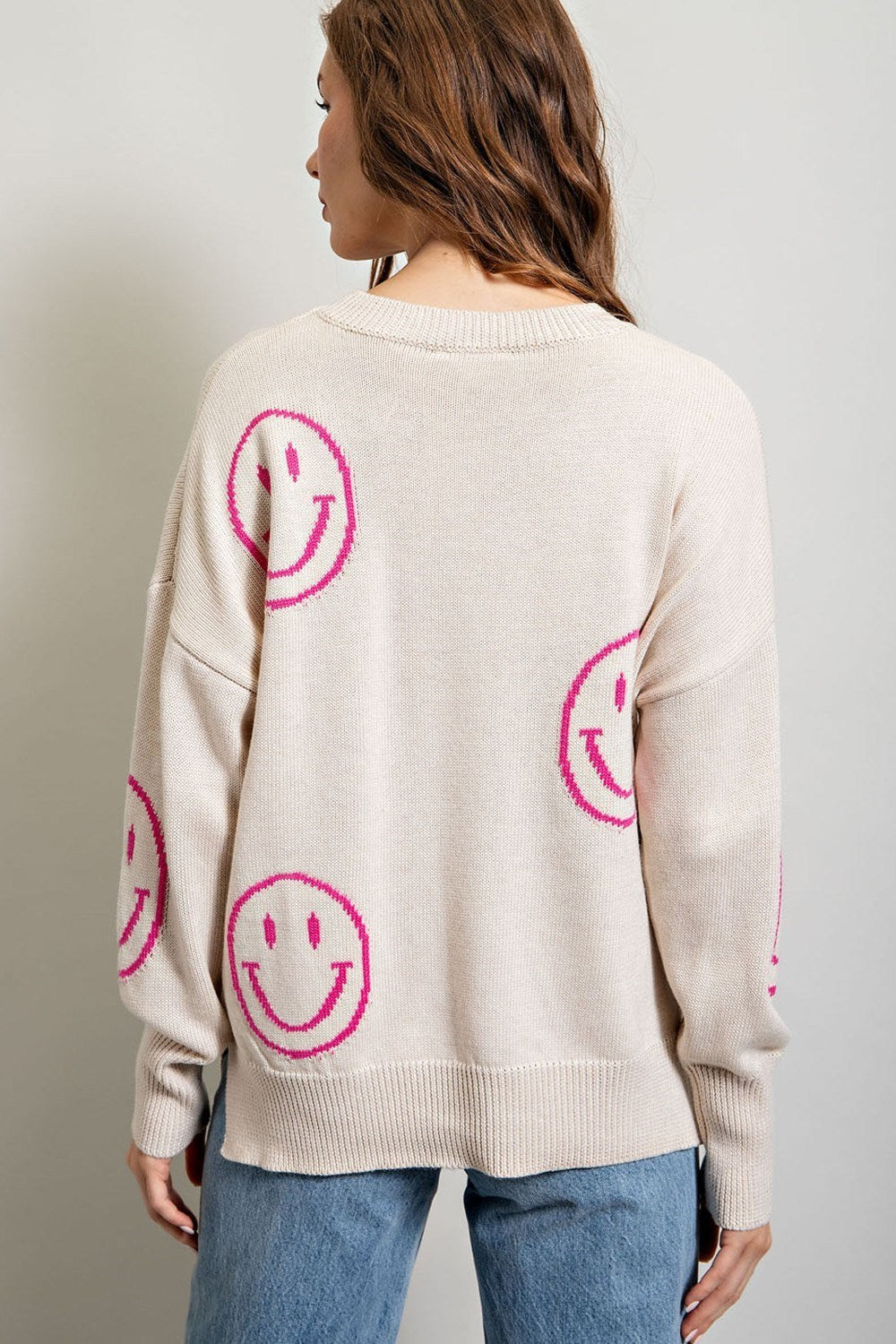 SMILE PATTERN KNIT SWEATER TOP