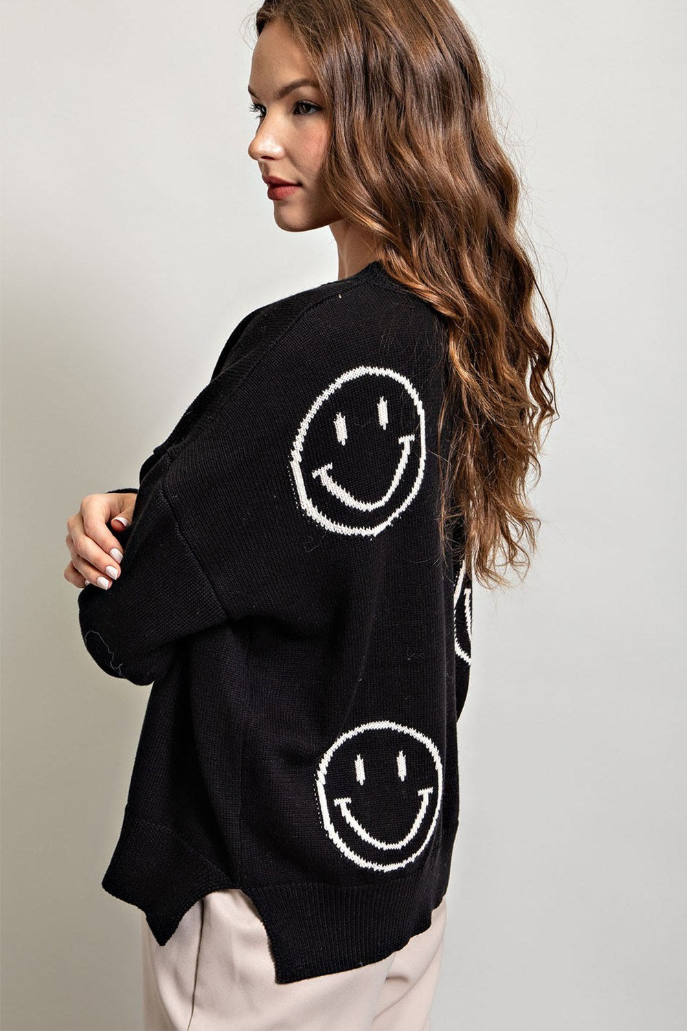 SMILE PATTERN KNIT SWEATER TOP