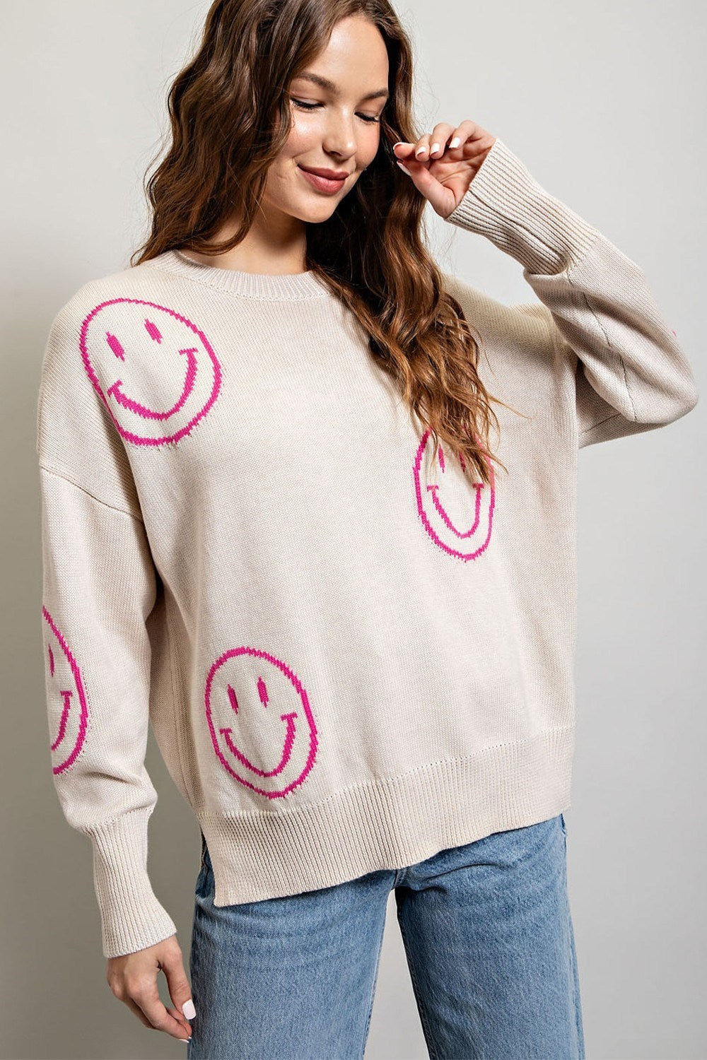 SMILE PATTERN KNIT SWEATER TOP