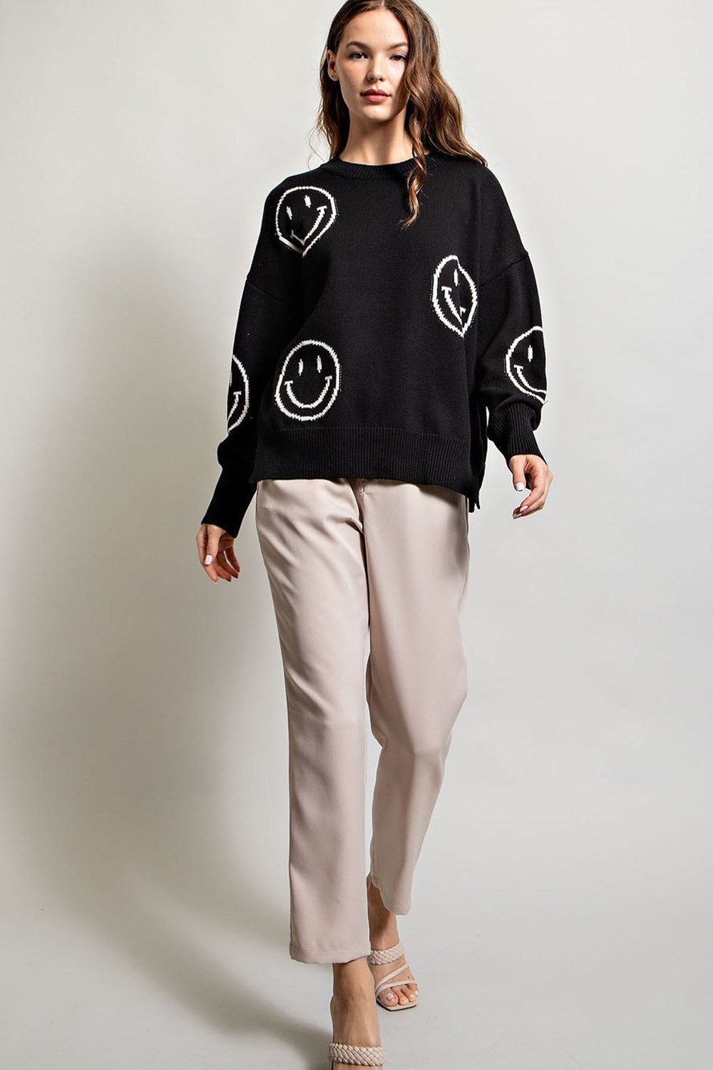 SMILE PATTERN KNIT SWEATER TOP