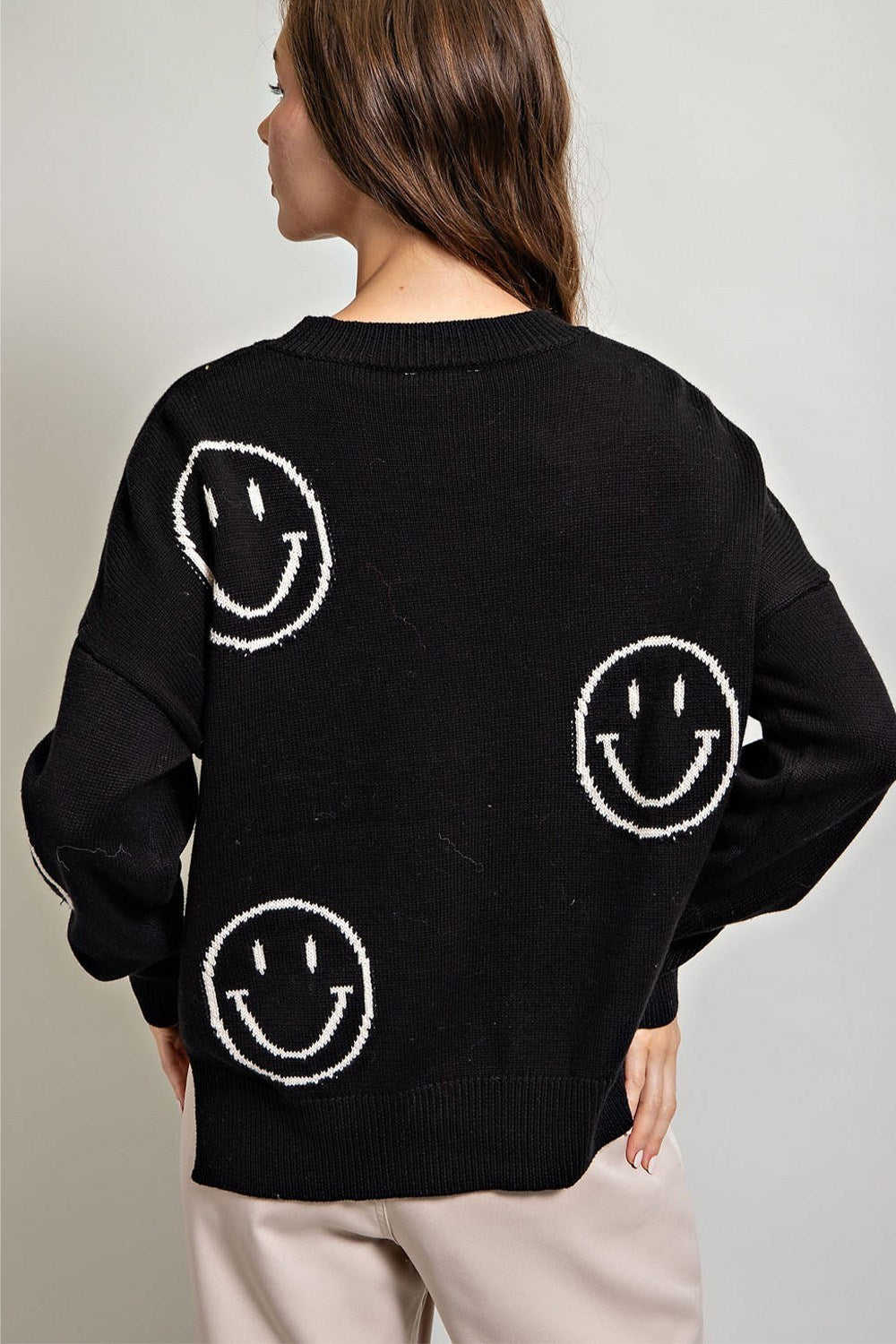 SMILE PATTERN KNIT SWEATER TOP