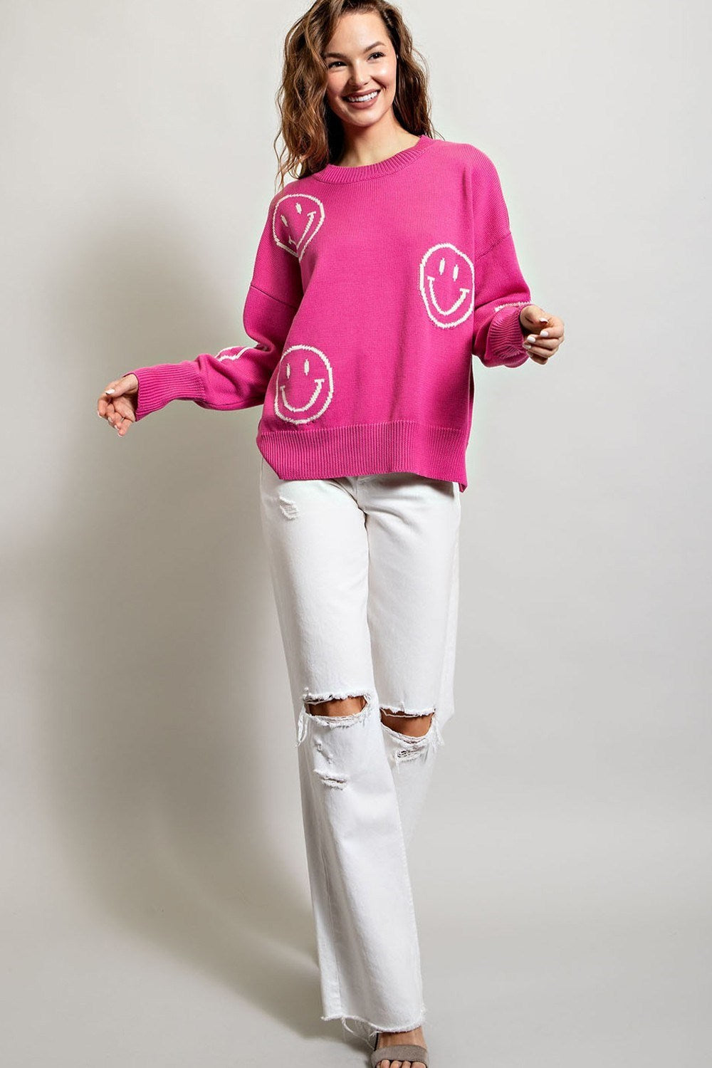 SMILE PATTERN KNIT SWEATER TOP