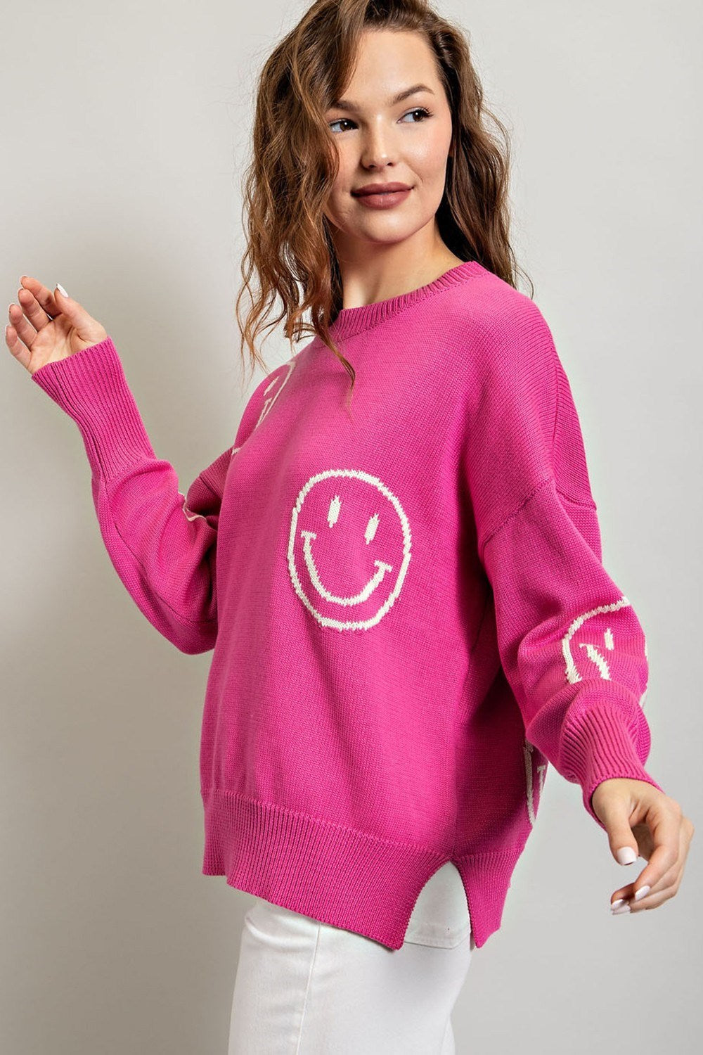 SMILE PATTERN KNIT SWEATER TOP